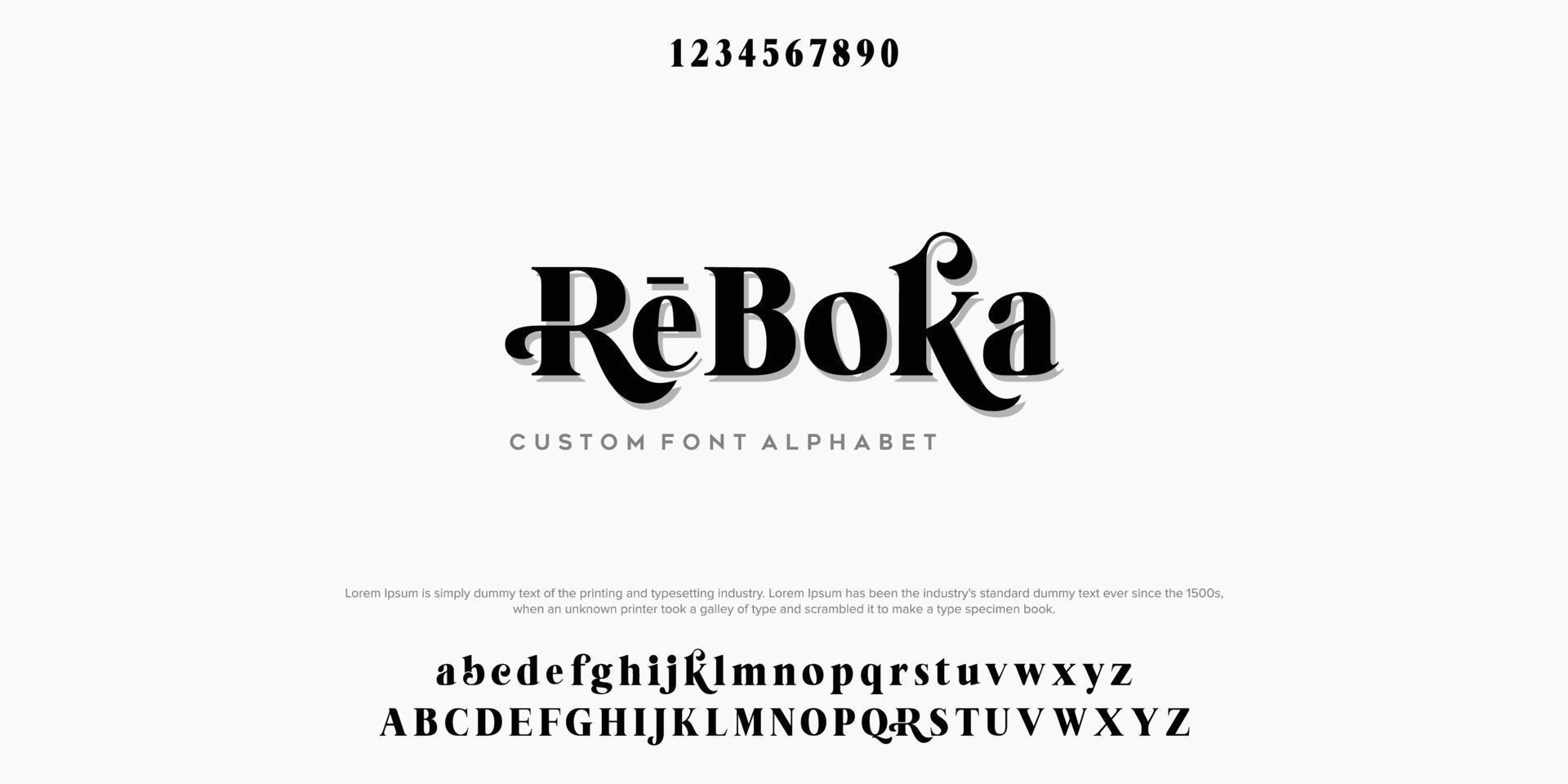 ReBoka Abstract Fashion font alphabet. Minimal modern urban fonts for logo, brand etc. Typography typeface uppercase lowercase and number. vector illustration
