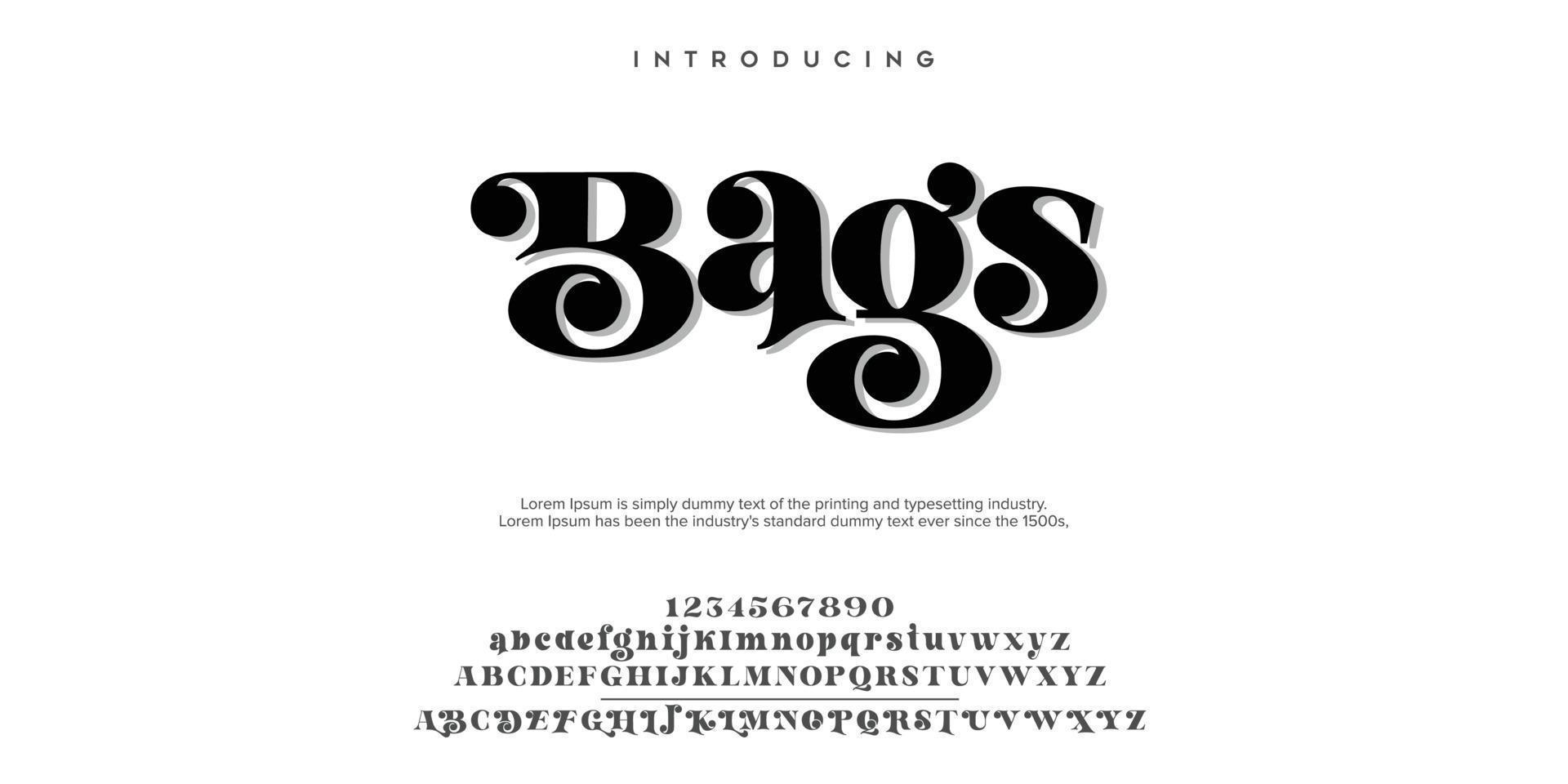 Bags Abstract Fashion font alphabet. Minimal modern urban fonts for logo, brand etc. Typography typeface uppercase lowercase and number. vector illustration