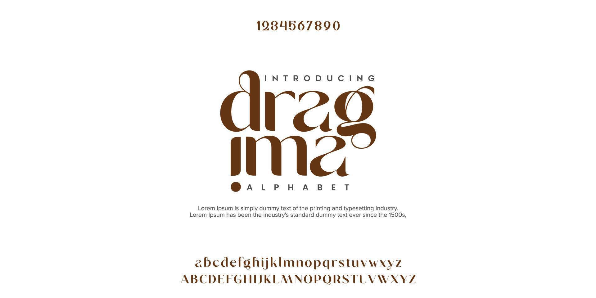 dragima Abstract Fashion font alphabet. Minimal modern urban fonts for logo, brand etc. Typography typeface uppercase lowercase and number. vector illustration