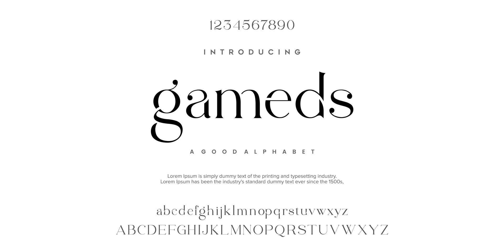 gameds Abstract Fashion font alphabet. Typography typeface uppercase lowercase and number. vector illustration