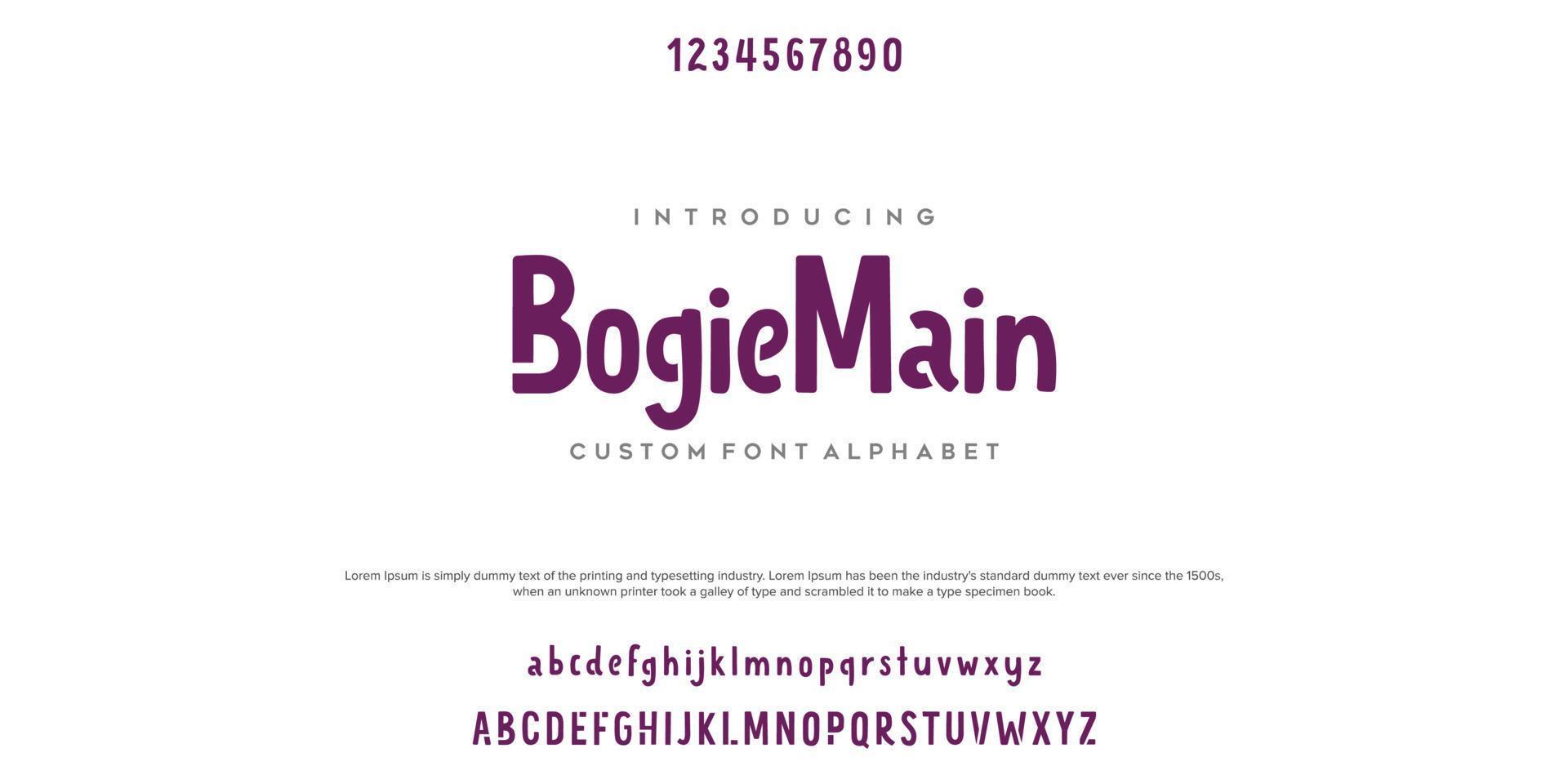 BogieMain Custom Alphabet Font. Typography urban style fonts for Funny, headline, kids logo design. vector illustration