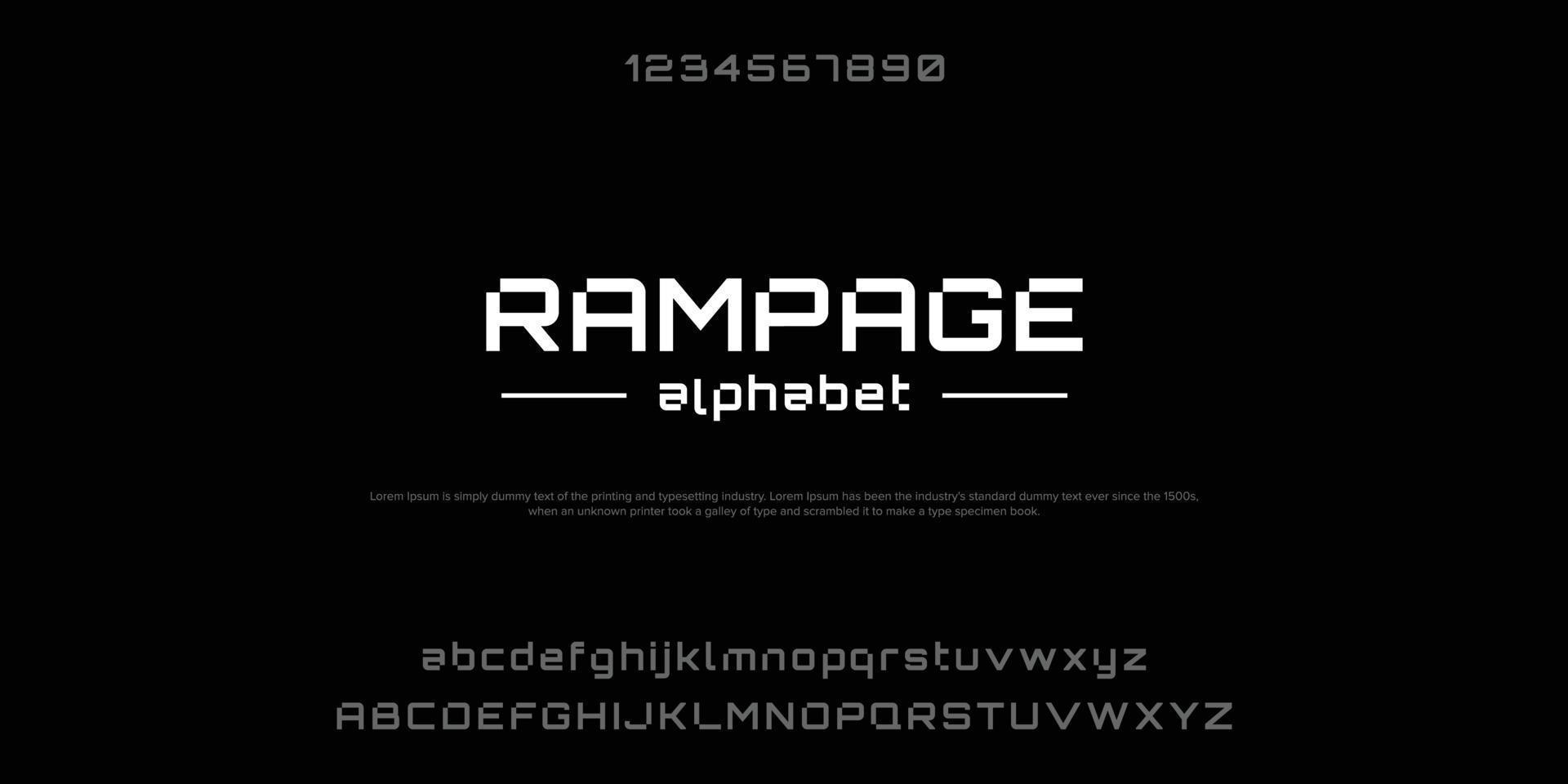 Rampage Abstract modern urban alphabet fonts. Typography sport, simple, technology, fashion, digital, future creative logo font. vector illustration