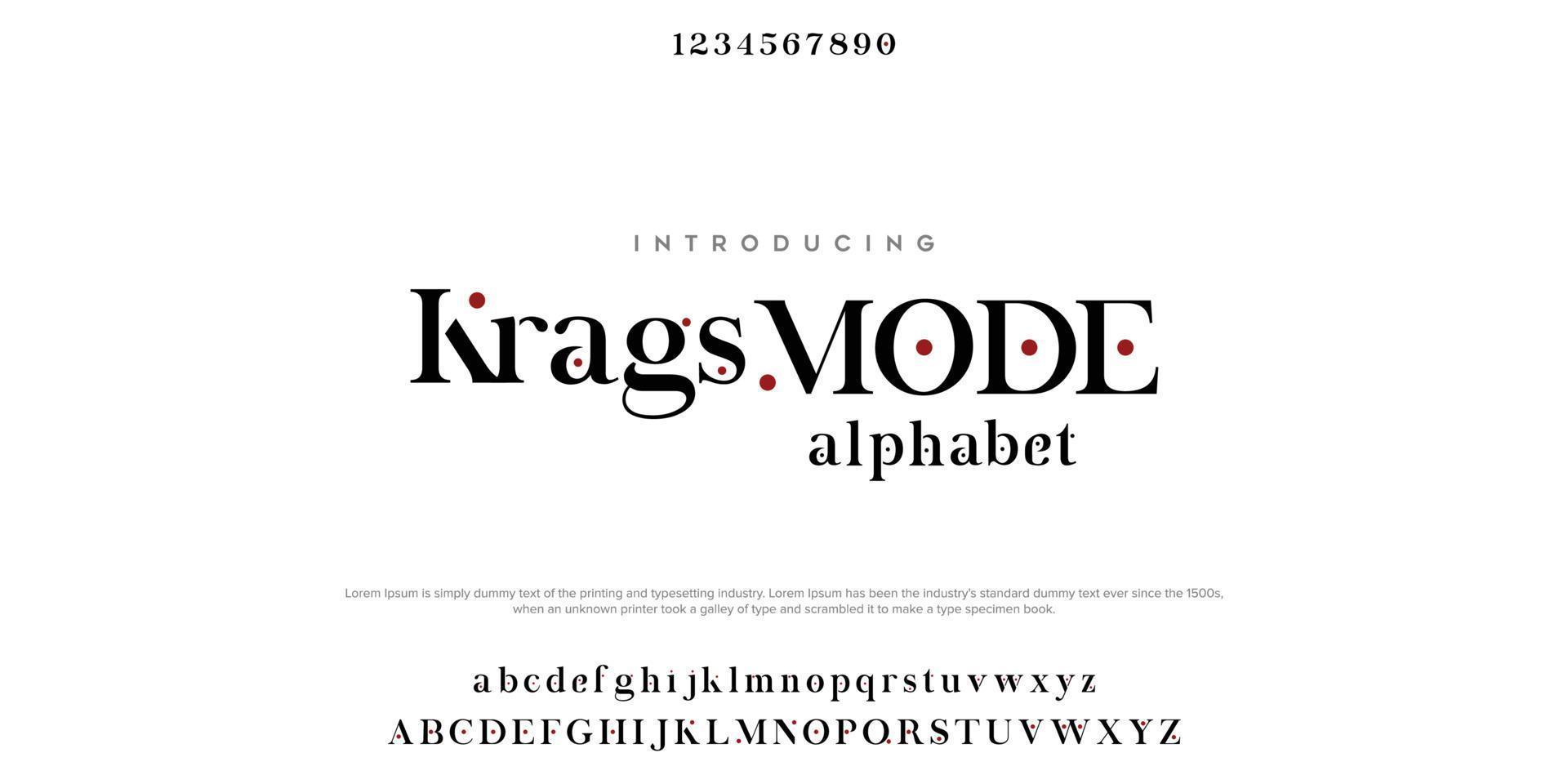 KragsMode Abstract Fashion font alphabet. Minimal modern urban fonts for logo, brand etc. Typography typeface uppercase lowercase and number. vector illustration
