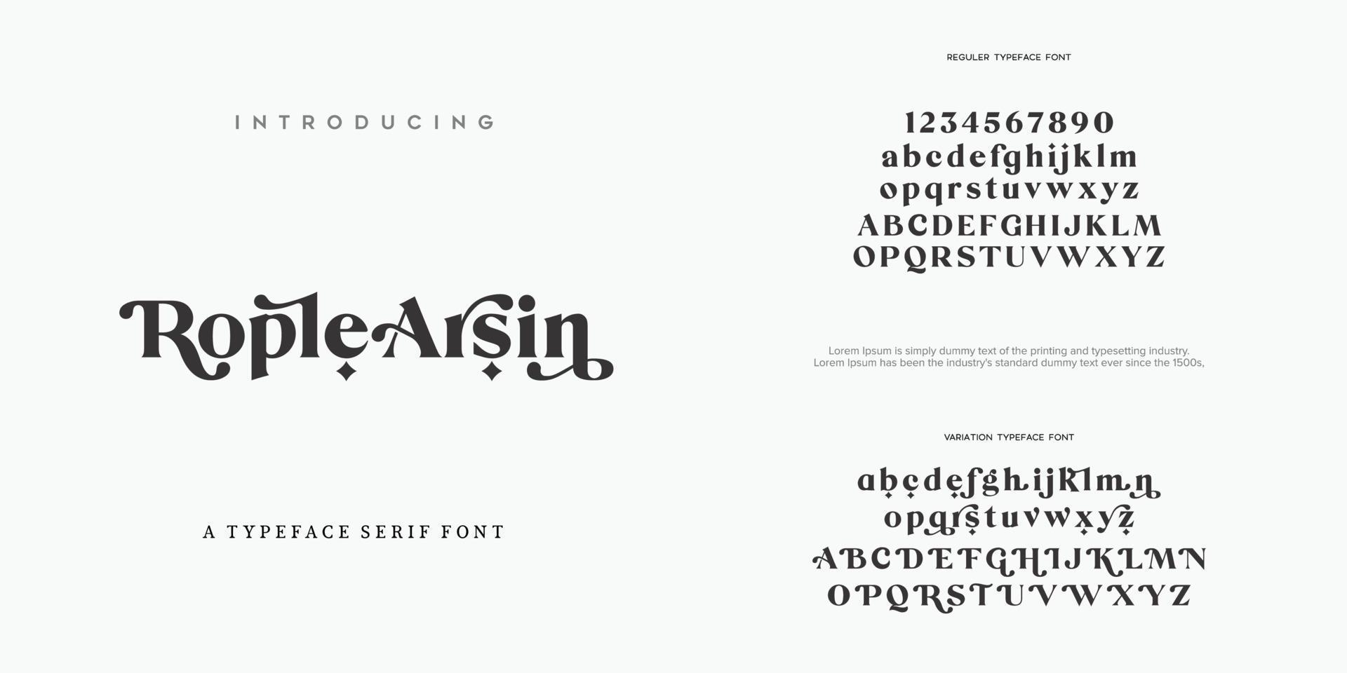 Rople Arsin Abstract Fashion font alphabet. Minimal modern urban fonts for logo, brand etc. Typography typeface uppercase lowercase and number. vector illustration