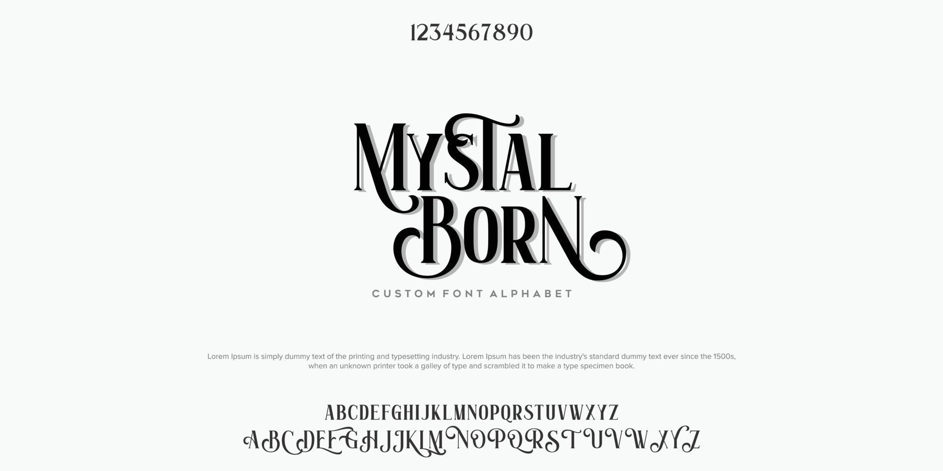Mystal Born Abstract Fashion font alphabet. Minimal modern urban fonts for logo, brand etc. Typography typeface uppercase lowercase and number. vector illustration