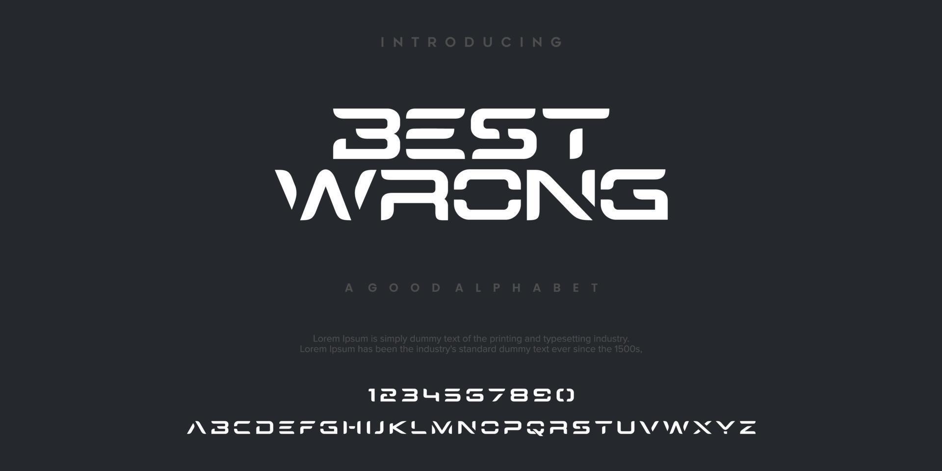 Best Wrong futuristic minimalist display font design, alphabet, typeface, letters and numbers, typography. vector