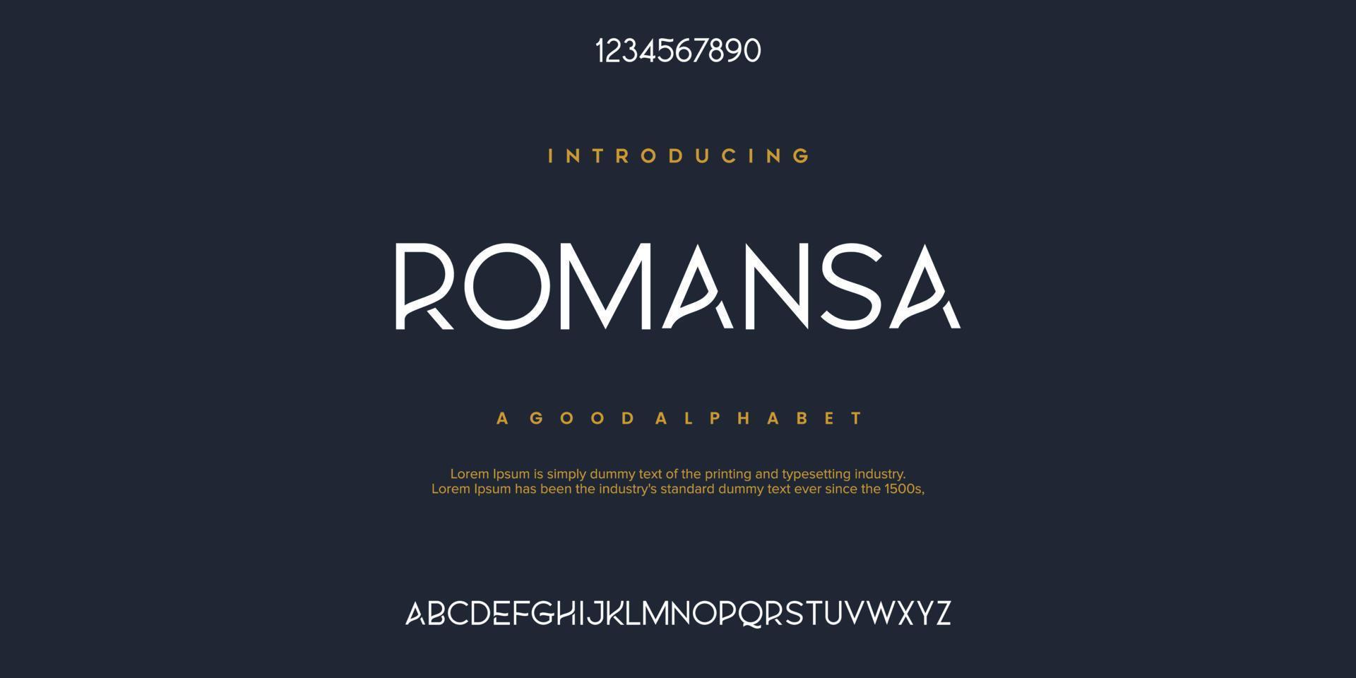 romansa fuentes del alfabeto moderno minimalista abstracto. Ilustración de vector de tecnología de tipografía