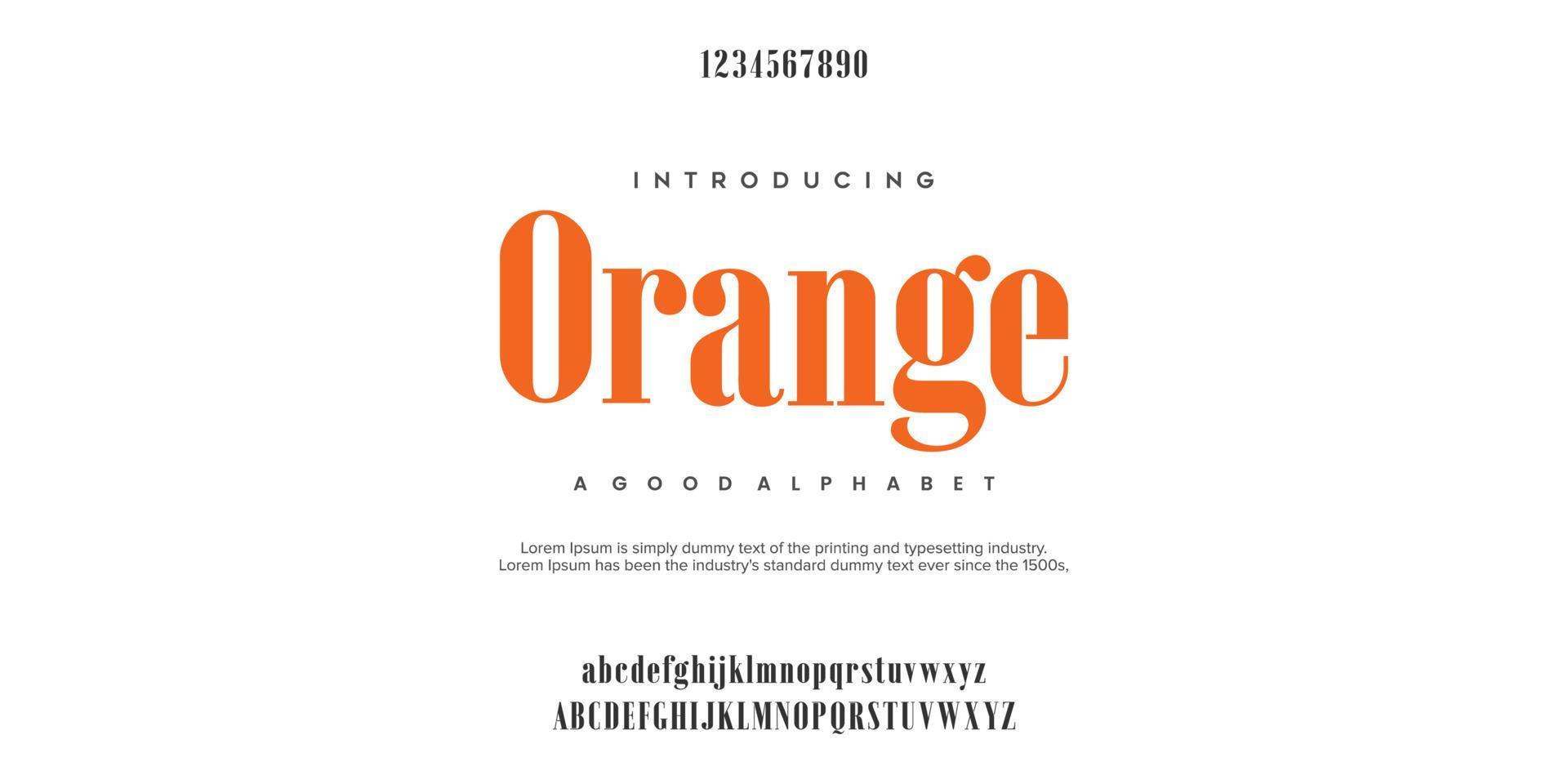 Orange Serif classic design font vector illustration of alphabet letters.