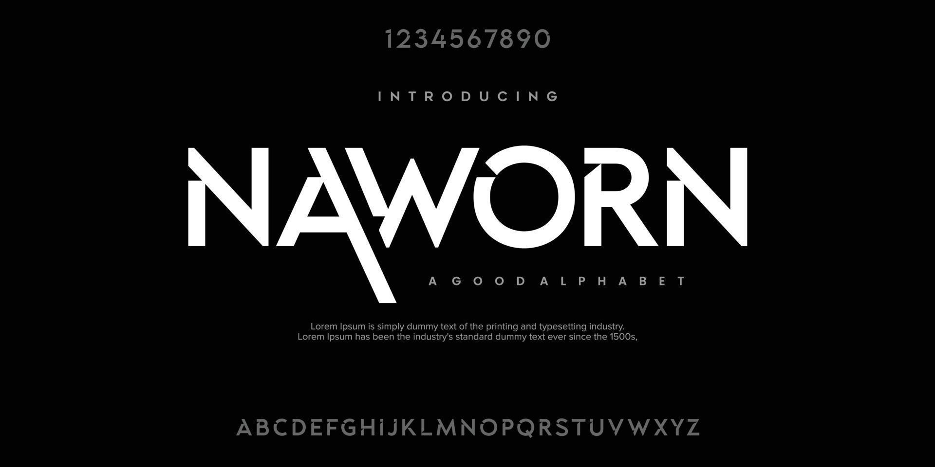 naworn Abstract minimal modern alphabet fonts. Typography technology vector illustration