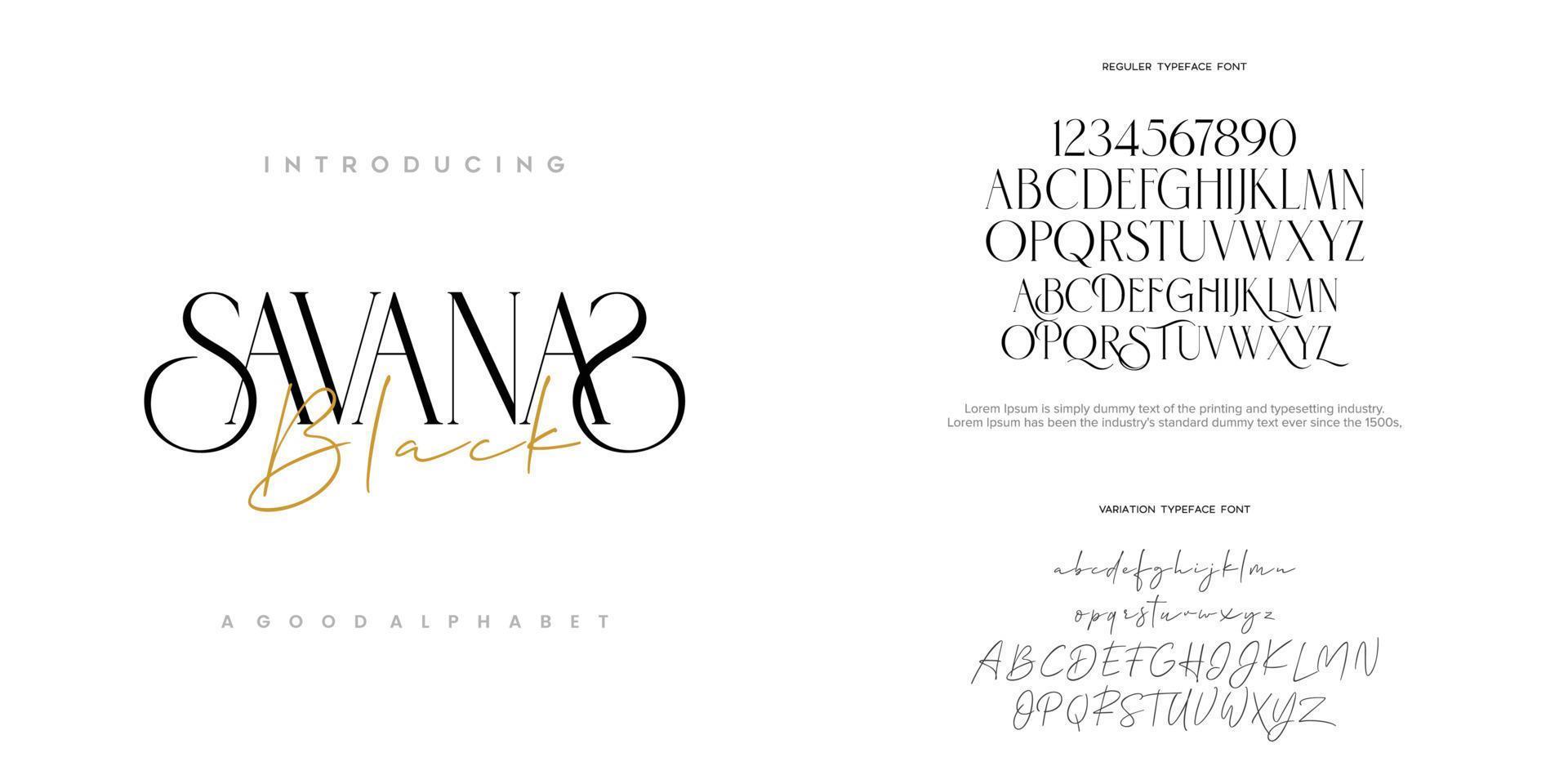 SAVANAS Abstract Fashion font alphabet. Minimal modern urban fonts for logo, brand etc. Typography typeface uppercase lowercase and number. vector illustration
