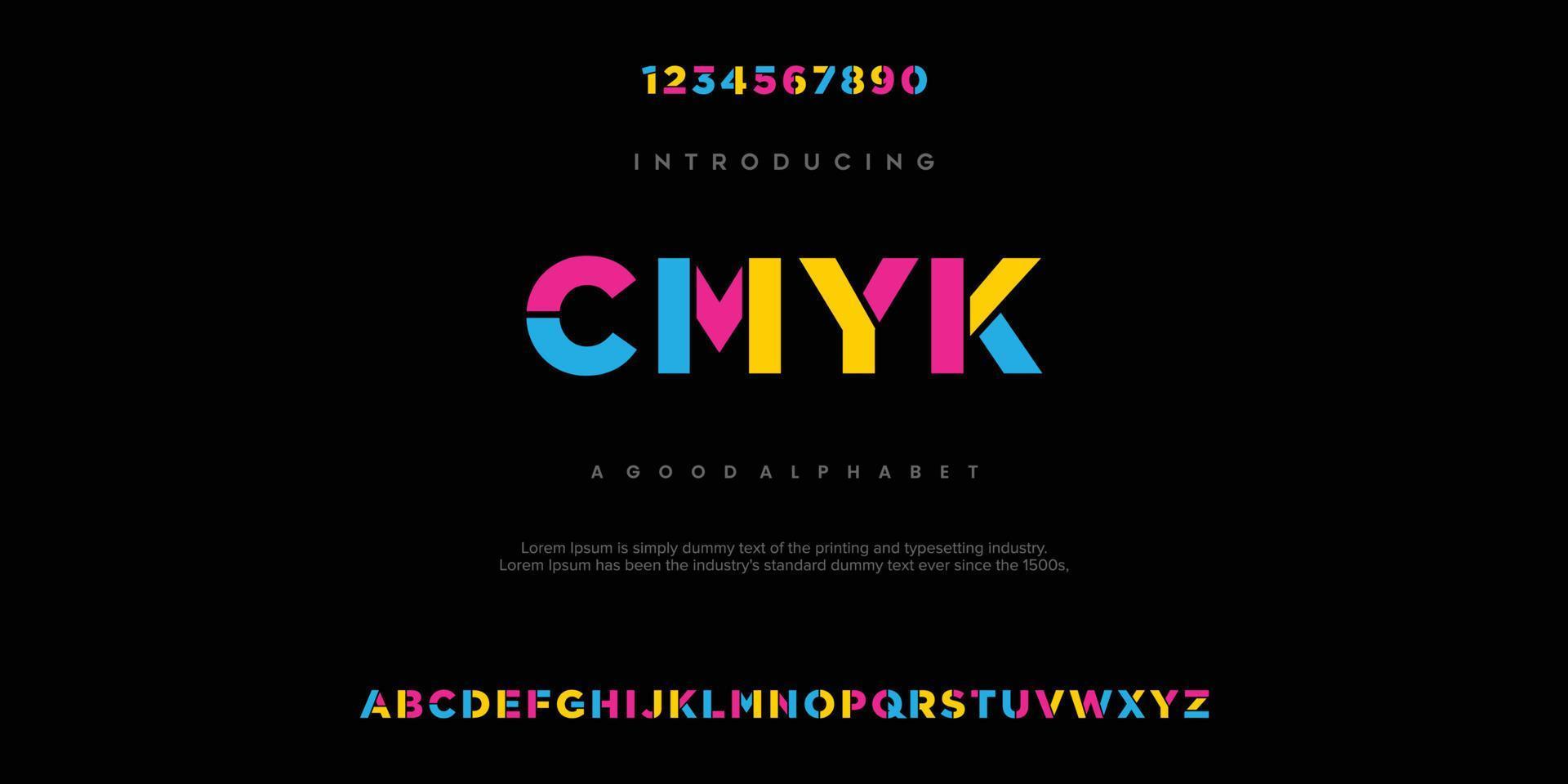 CMYK Modern abstract digital alphabet font. Minimal technology typography, Creative urban sport fashion futuristic font and with numbers. vector illustration