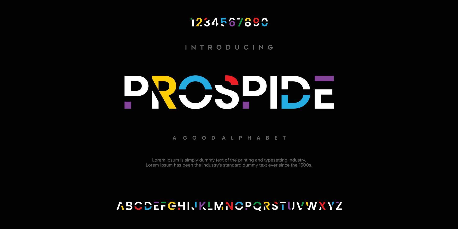 PROSPIDE Modern abstract digital alphabet font. Minimal technology typography, Creative urban sport fashion futuristic font and with numbers. vector illustration