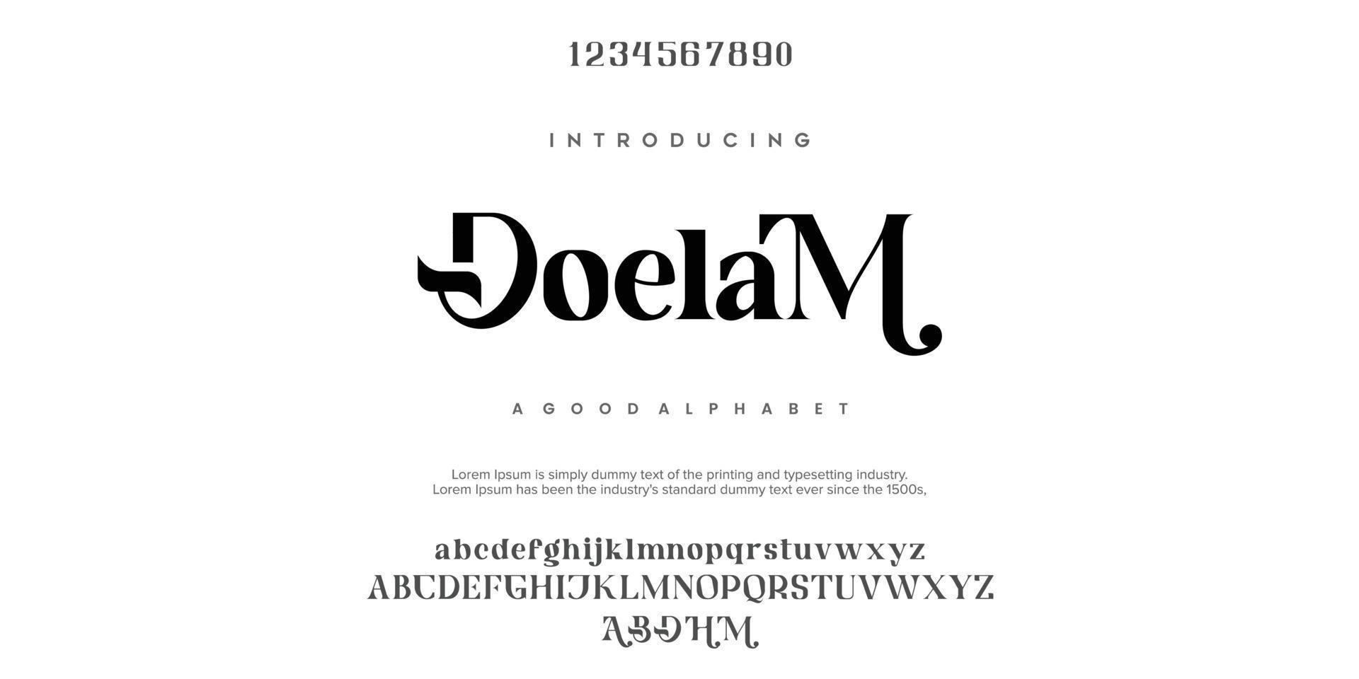 Doelam Abstract Fashion font alphabet. Minimal modern urban fonts for logo, brand etc. Typography typeface uppercase lowercase and number. vector illustration