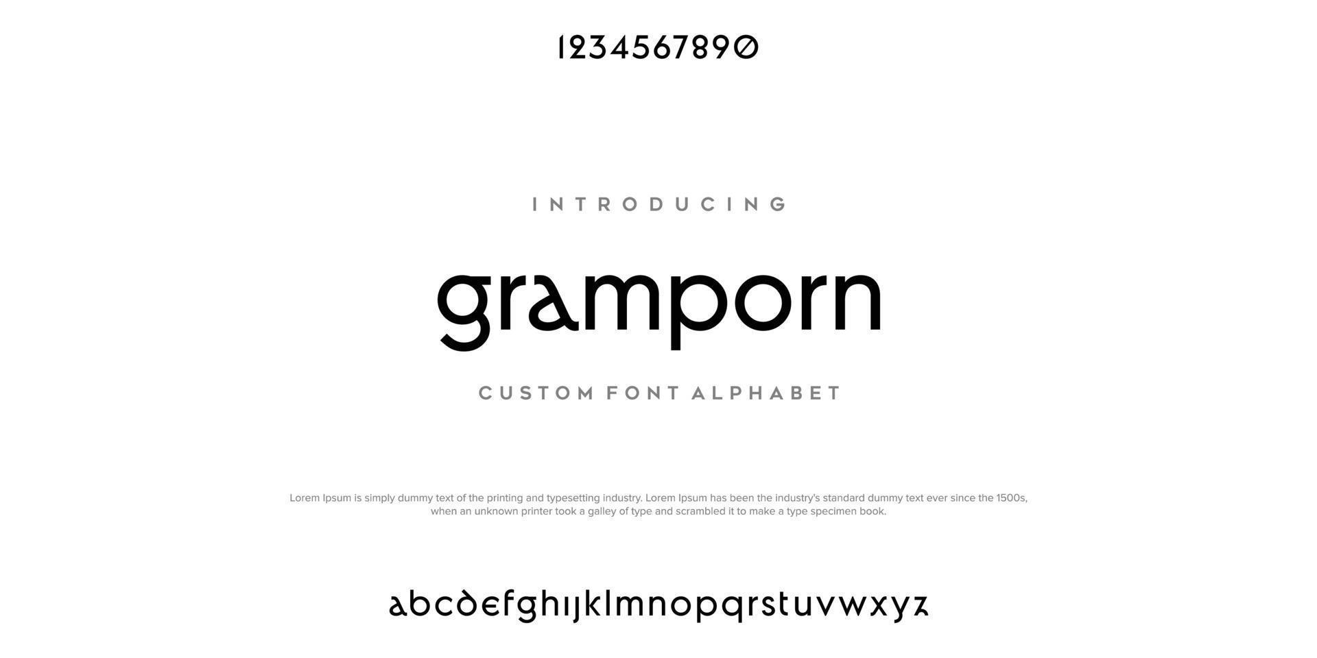 Gramporn Modern minimal abstract alphabet fonts. Typography technology, electronic, movie, digital, music, future, logo creative font. vector illustration