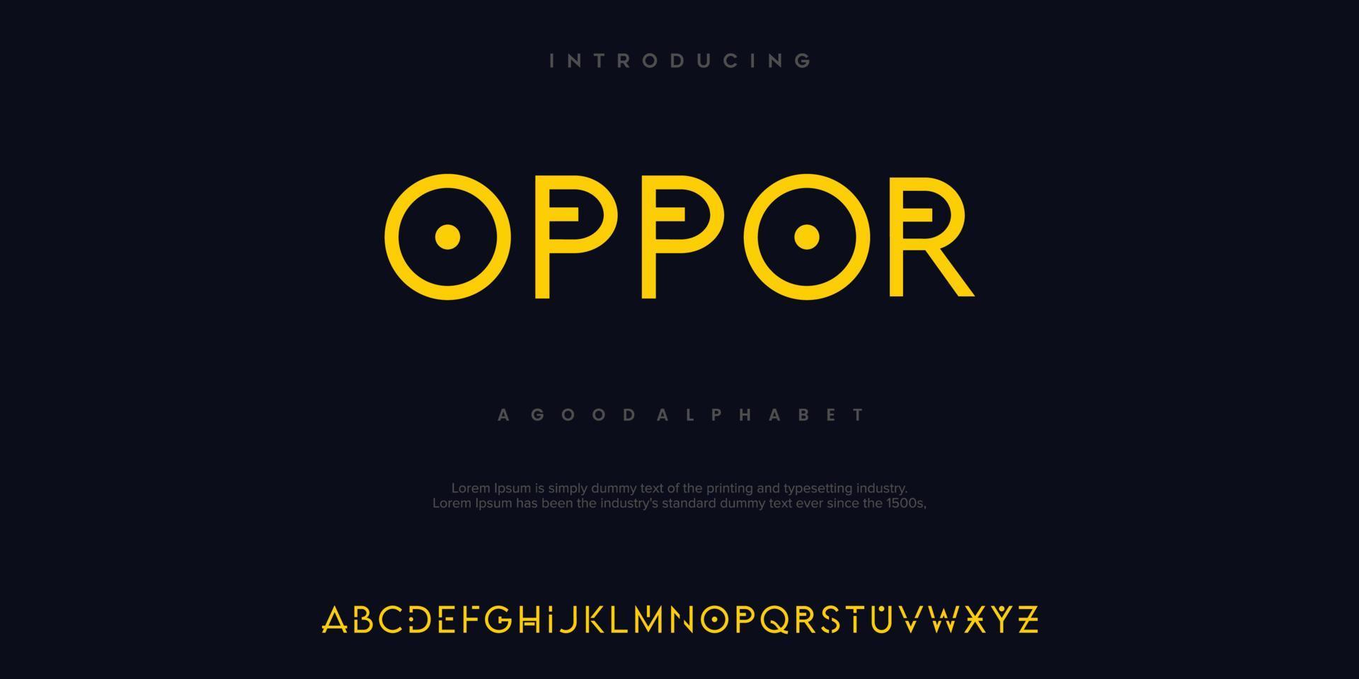 OPPOR Abstract minimal modern alphabet fonts. Typography technology vector illustration