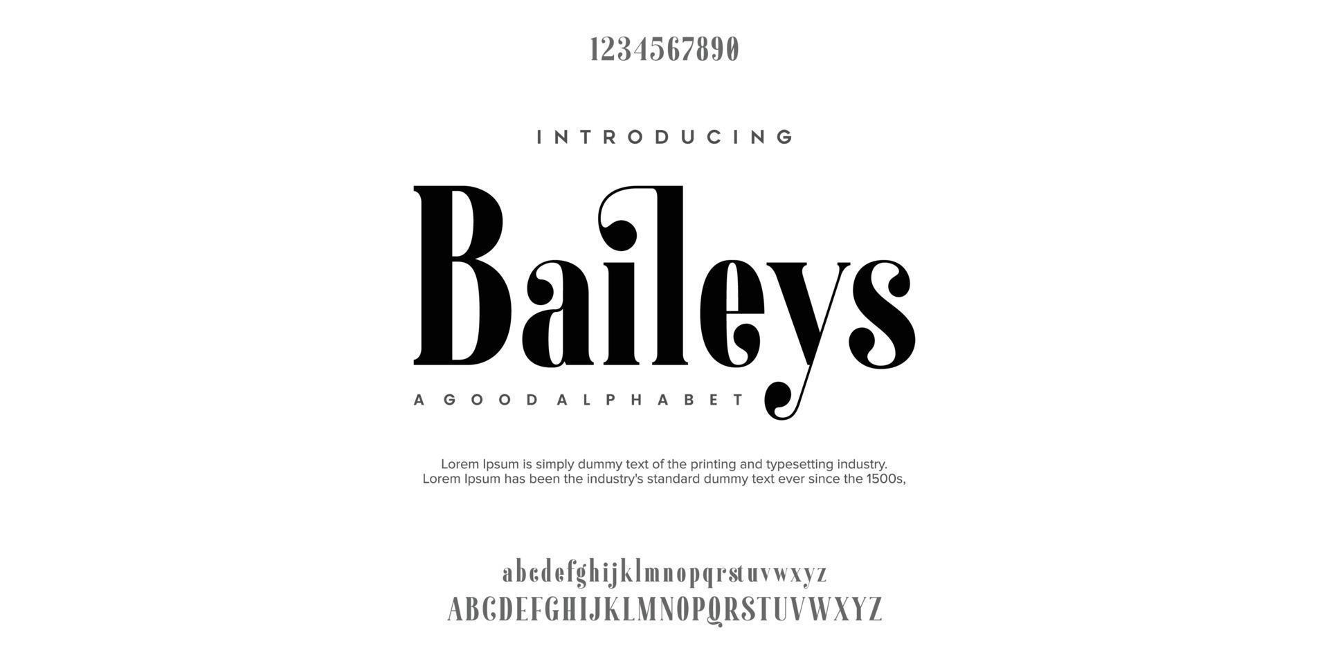 Baileys Serif classic design font vector illustration of alphabet letters.