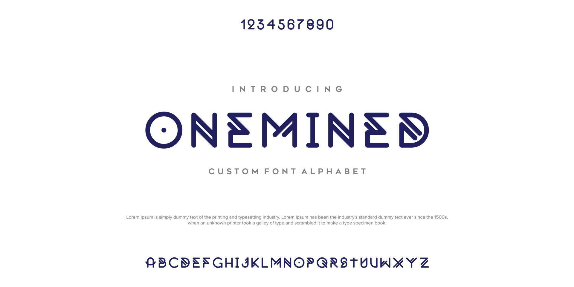 OneMined Abstract minimal modern alphabet fonts. Typography technology vector illustration