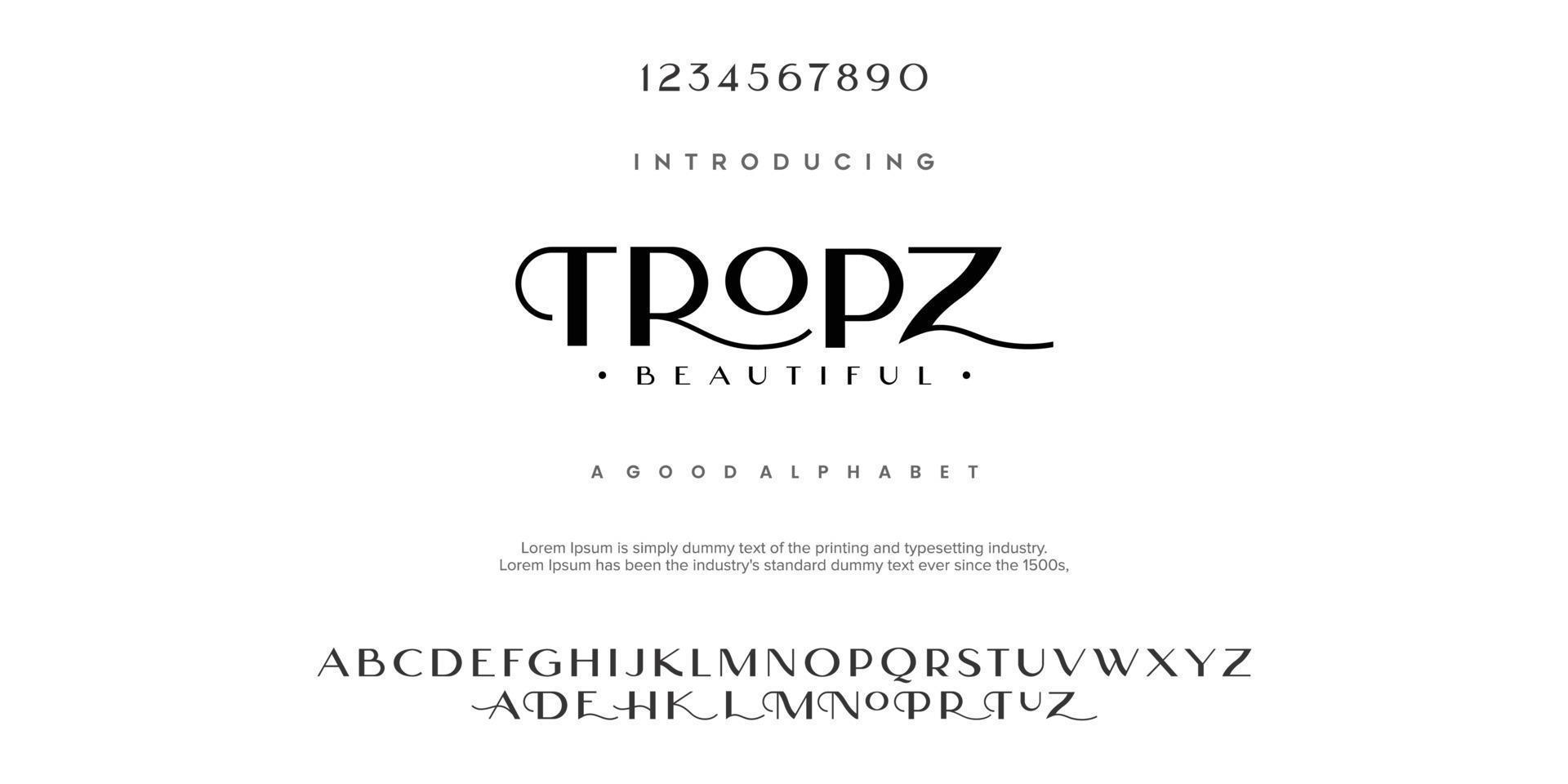 Tropz Modern minimal abstract alphabet fonts. Typography technology, electronic, movie, digital, music, future, logo creative font. vector illustration