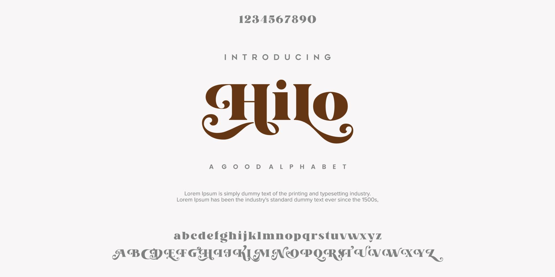 Hilo Abstract Fashion font alphabet. Minimal modern urban fonts for logo, brand etc. Typography typeface uppercase lowercase and number. vector illustration