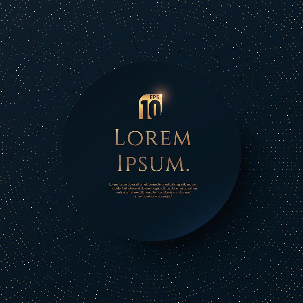 Abstract luxury glowing radial golden glitter with dark blue circle boarder frame background. VIP invitation banner with copy space. Premium and elegant template design. Vector illustration.