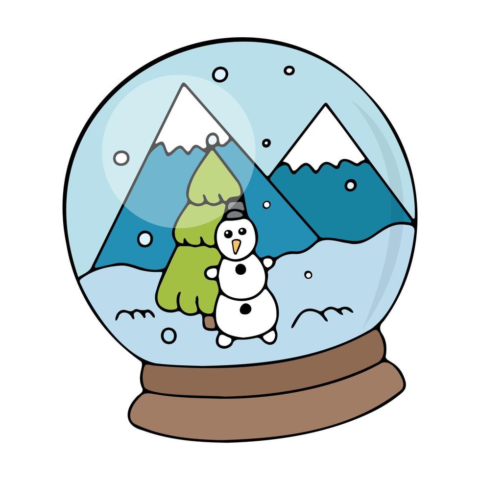 A snow globe. Doodle style, hand-drawn, vector flat illustration, isolated on a white background. Design for banner, logo, icon, sticker, web blog