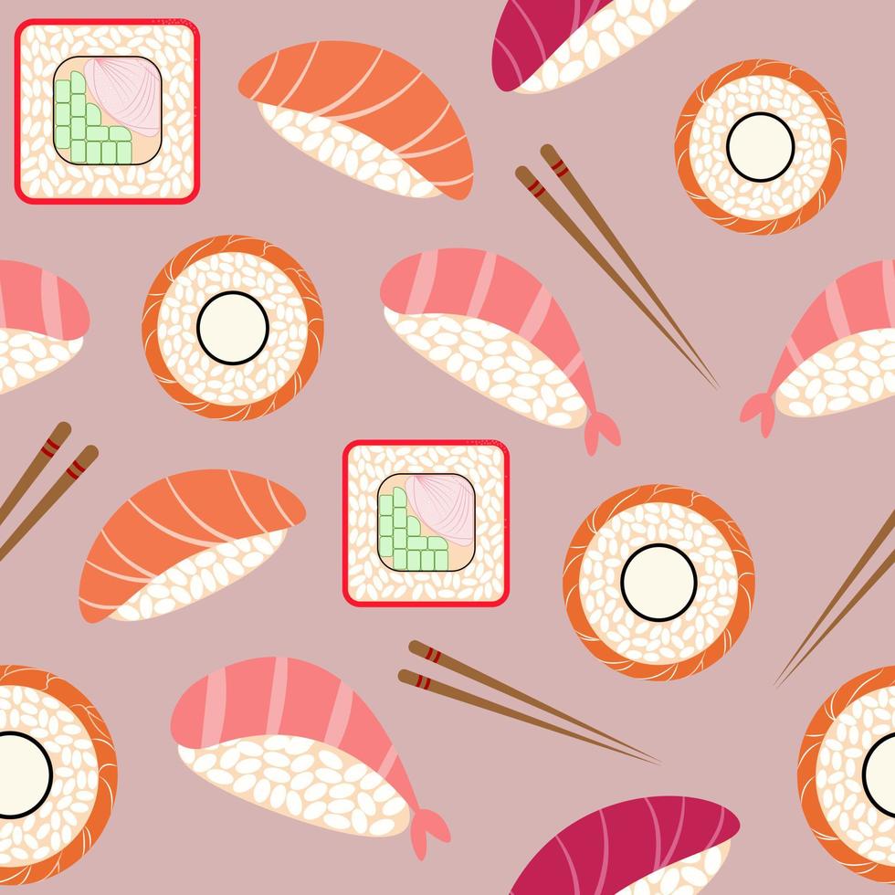 Vector pattern with rolls and sushi