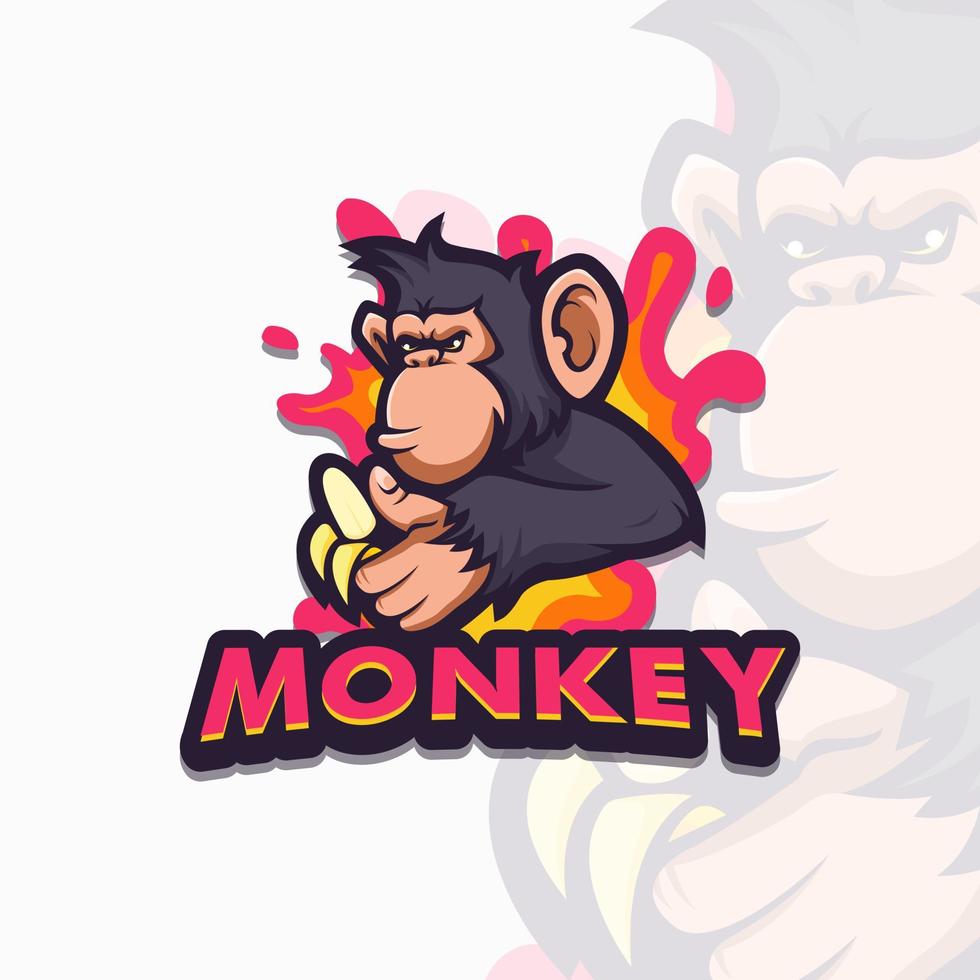 Mono sosteniendo vector de ilustración de diseño de logotipo de mascota de plátano aislado sobre fondo blanco