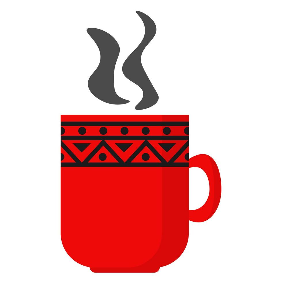 Hot drink, red cozy cup with patterns vector