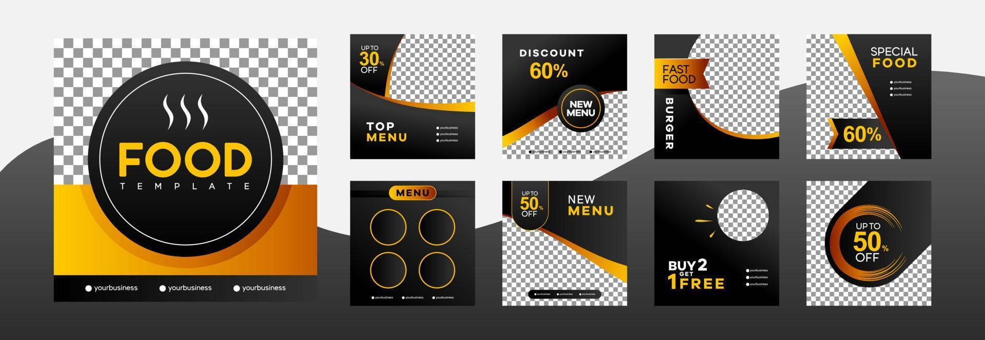 Set of Editable food square banner template. Instagram feeds social media modern style. vector