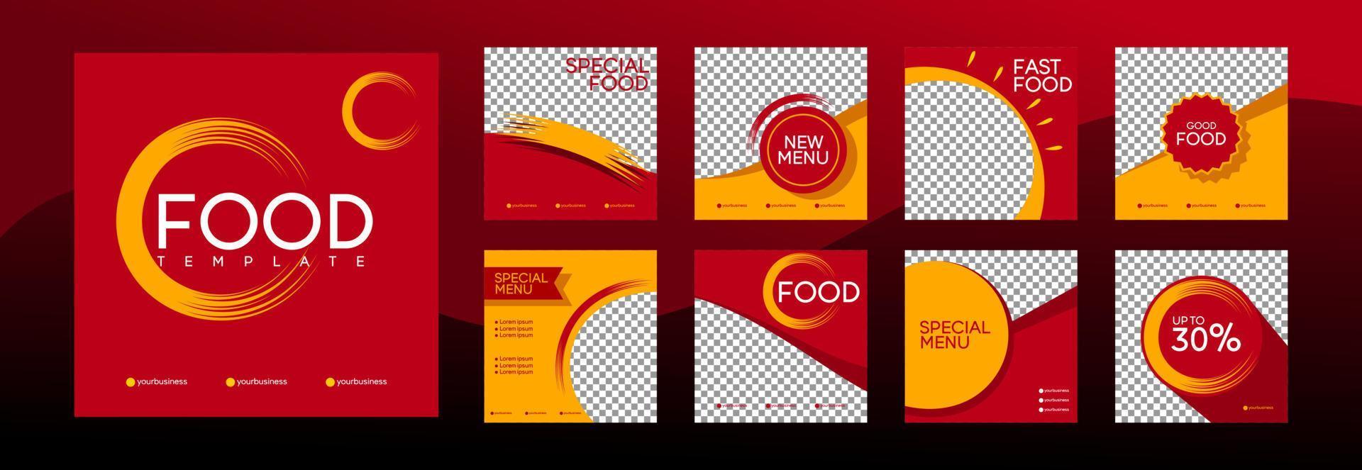 conjunto de plantilla de banner cuadrado de comida editable. alimenta las redes sociales con un estilo moderno. vector