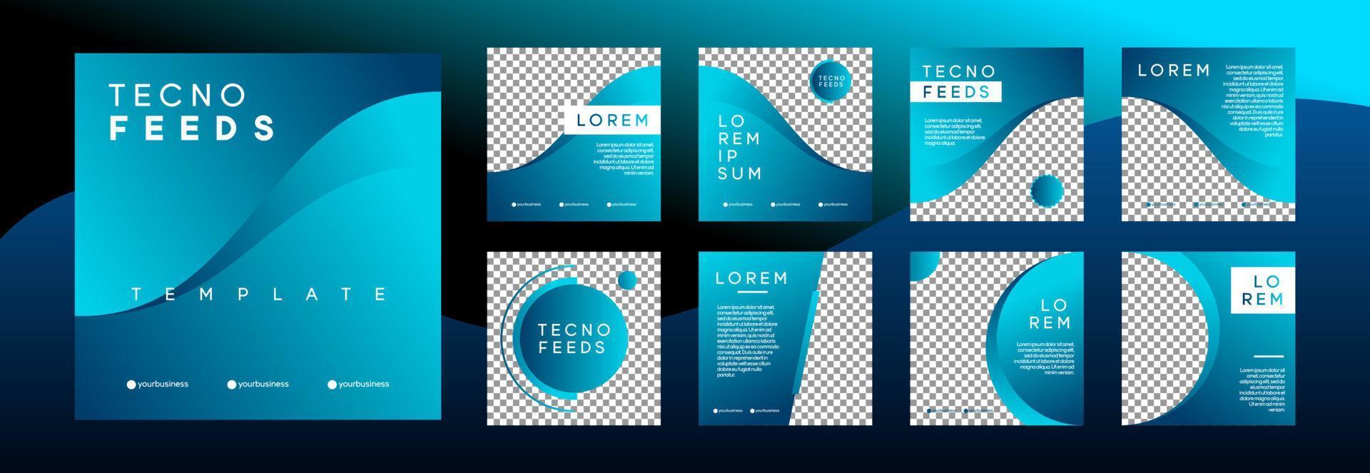 Set of Editable technology square banner template. feeds social media modern style. vector