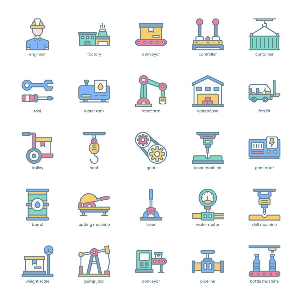 Manufacturing icon pack for your website design, logo, app, UI. Manufacturing icon outline design. Vector graphics illustration and editable stroke.