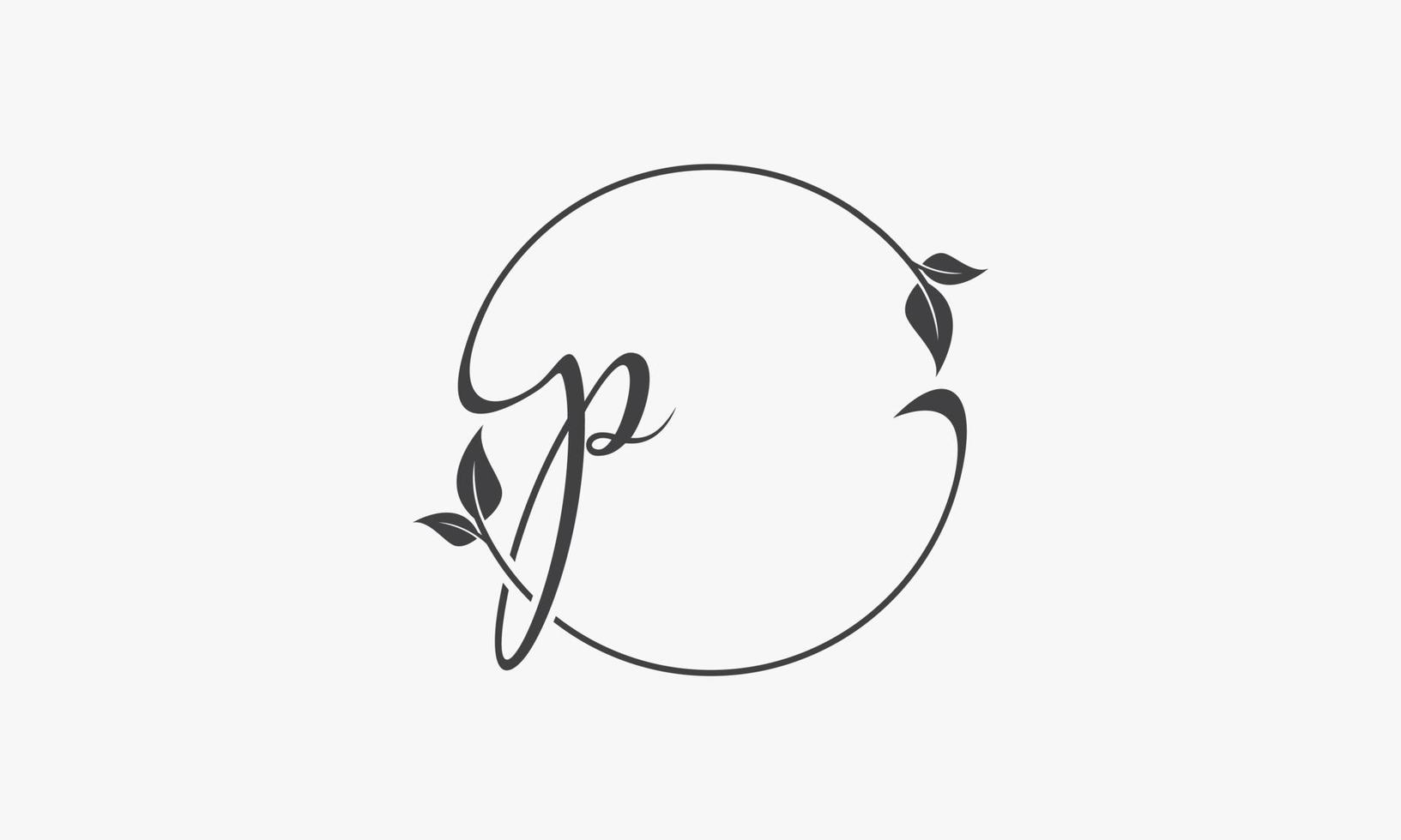 P letter handwriting circle leaf graphic logo concept. vector