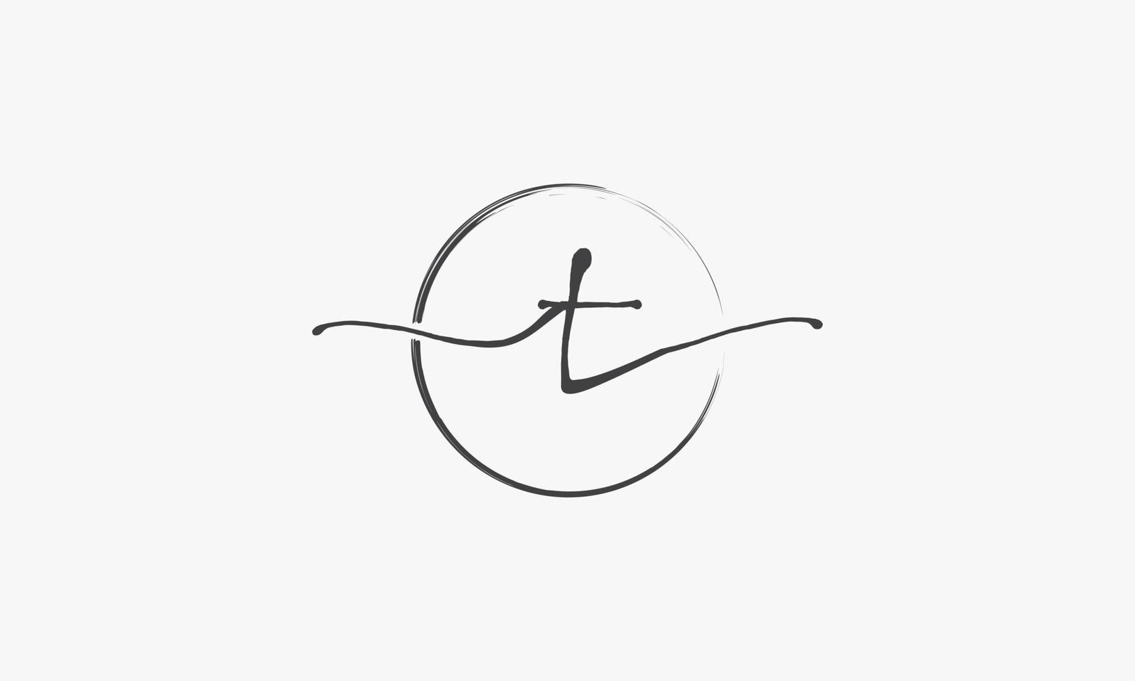 T handwritten logo with circle paint brush design vector. vector