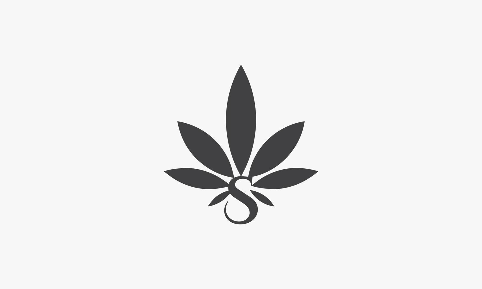 Letra s con concepto de logo de hoja de marihuana aislado sobre fondo blanco. vector