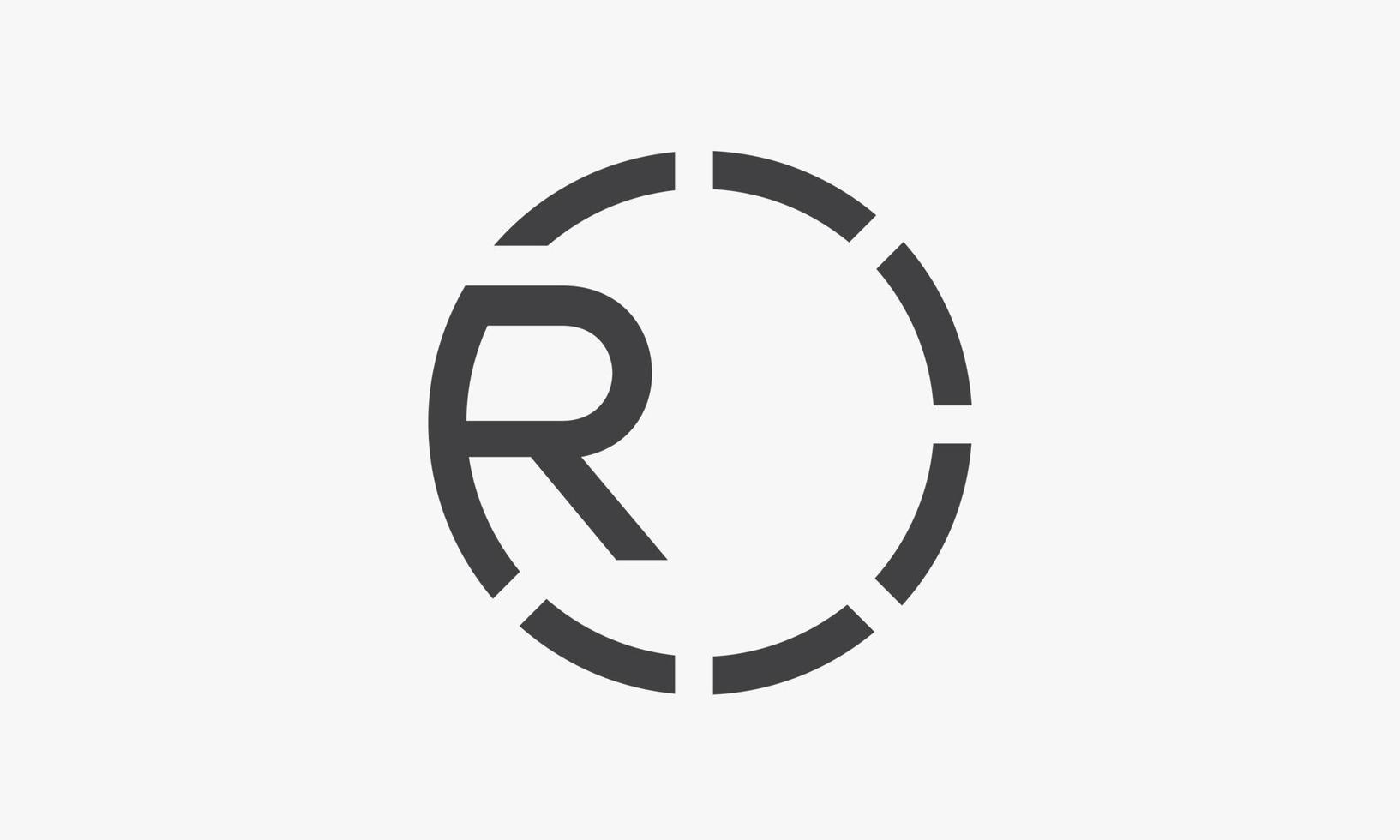 letter R dashed circle logo isolated on white background. vector