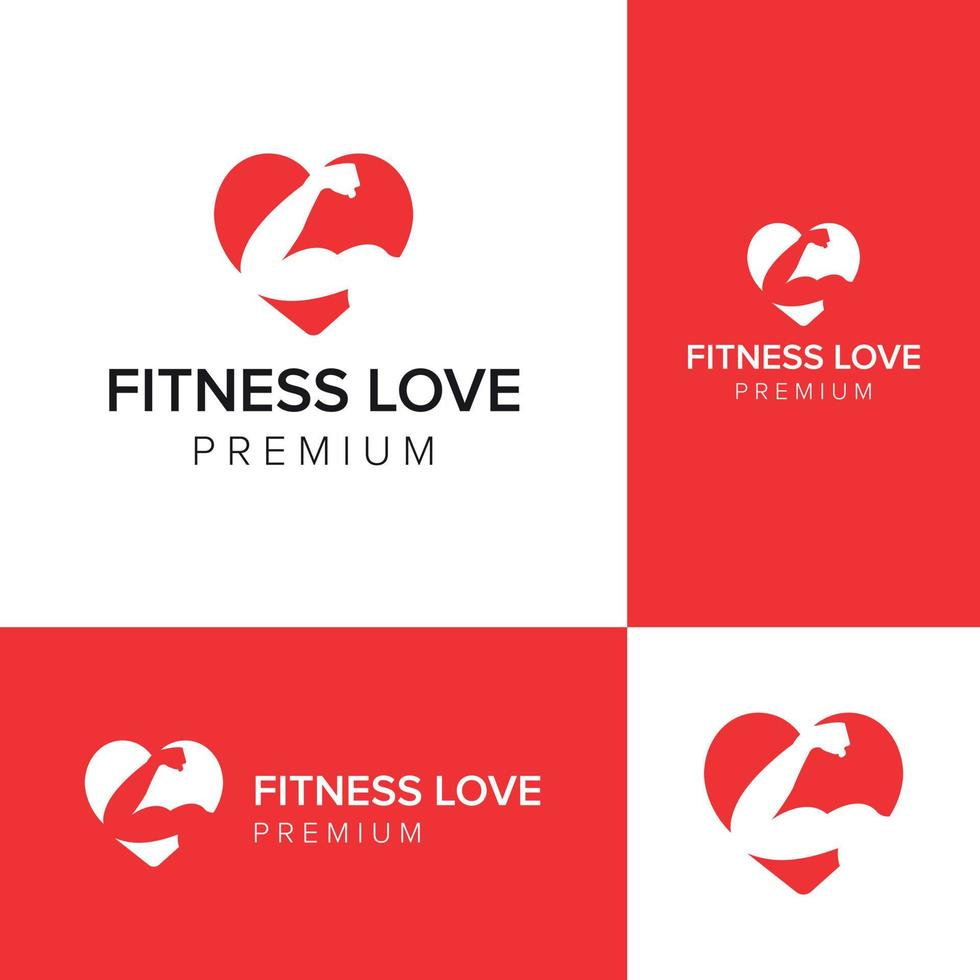 fitness love negative space logo icon vector template