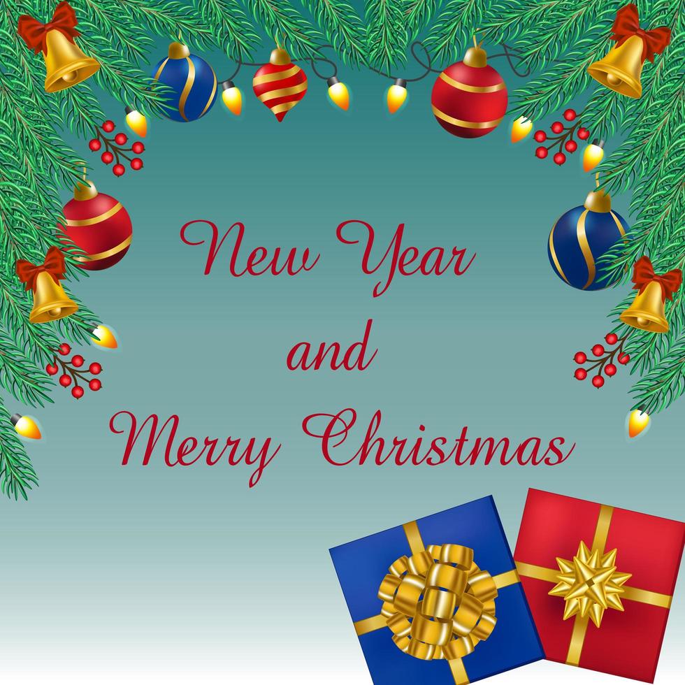 Christmas greeting happy new year, festive decoration. Set of holiday elements, web template for postcard, illustration for social networks - Vector