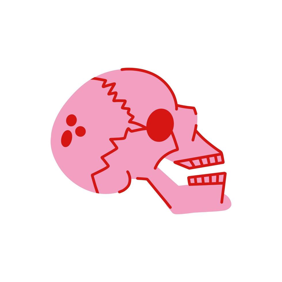 Pink skull vector illustration in hand drawn style. Cute halloween skull