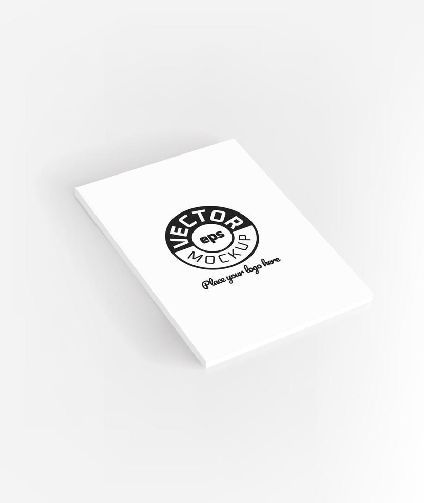 Book with white cover lying on a table. Vector mockup. Place your logo or any content