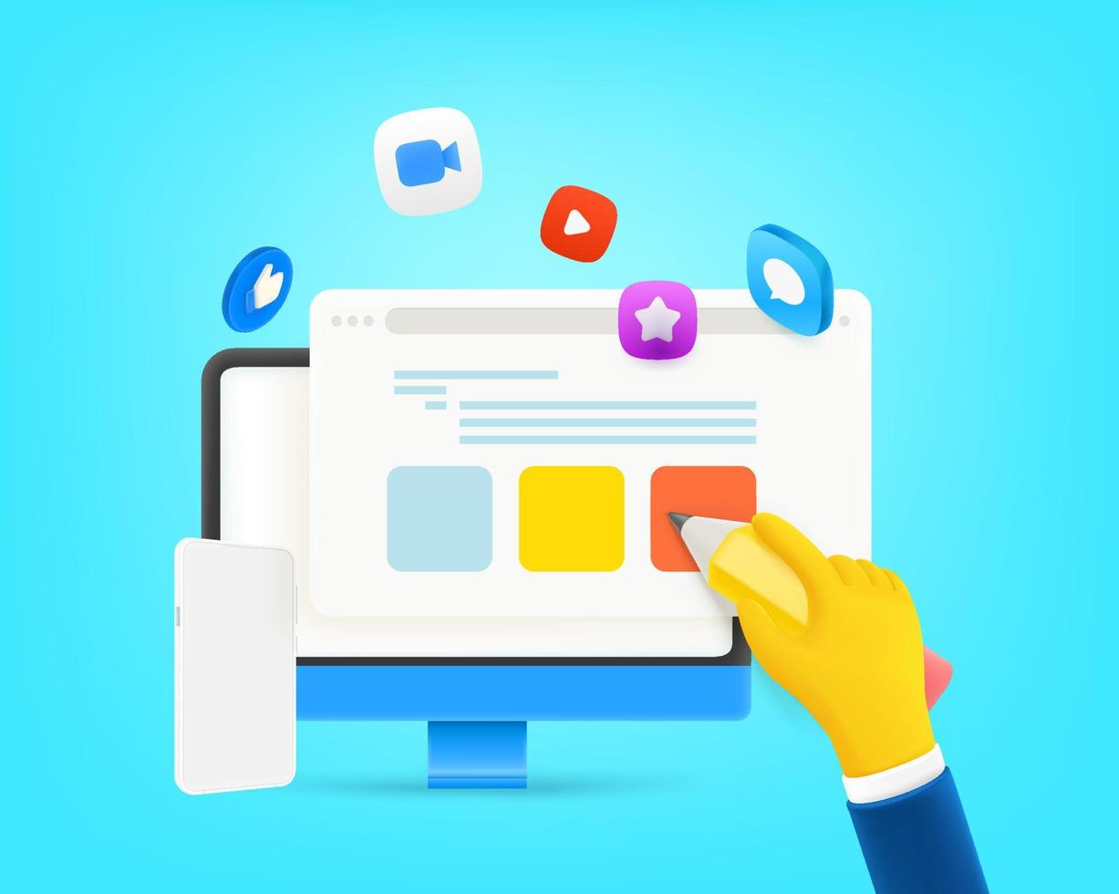 Internet creative concept. 3d style vector illustration
