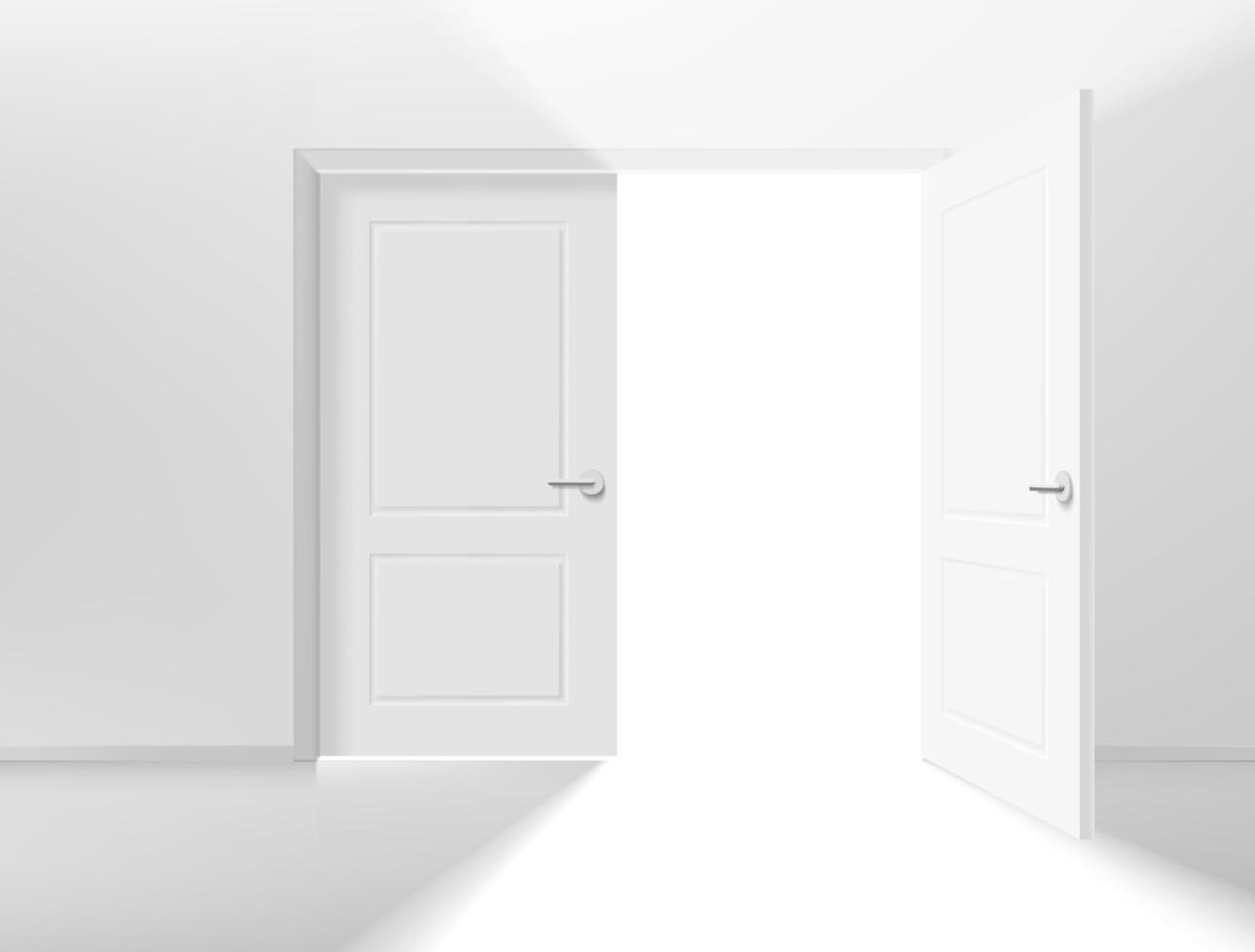 Opened double door entrance in a corridor. Realistic 3d style vector illustration
