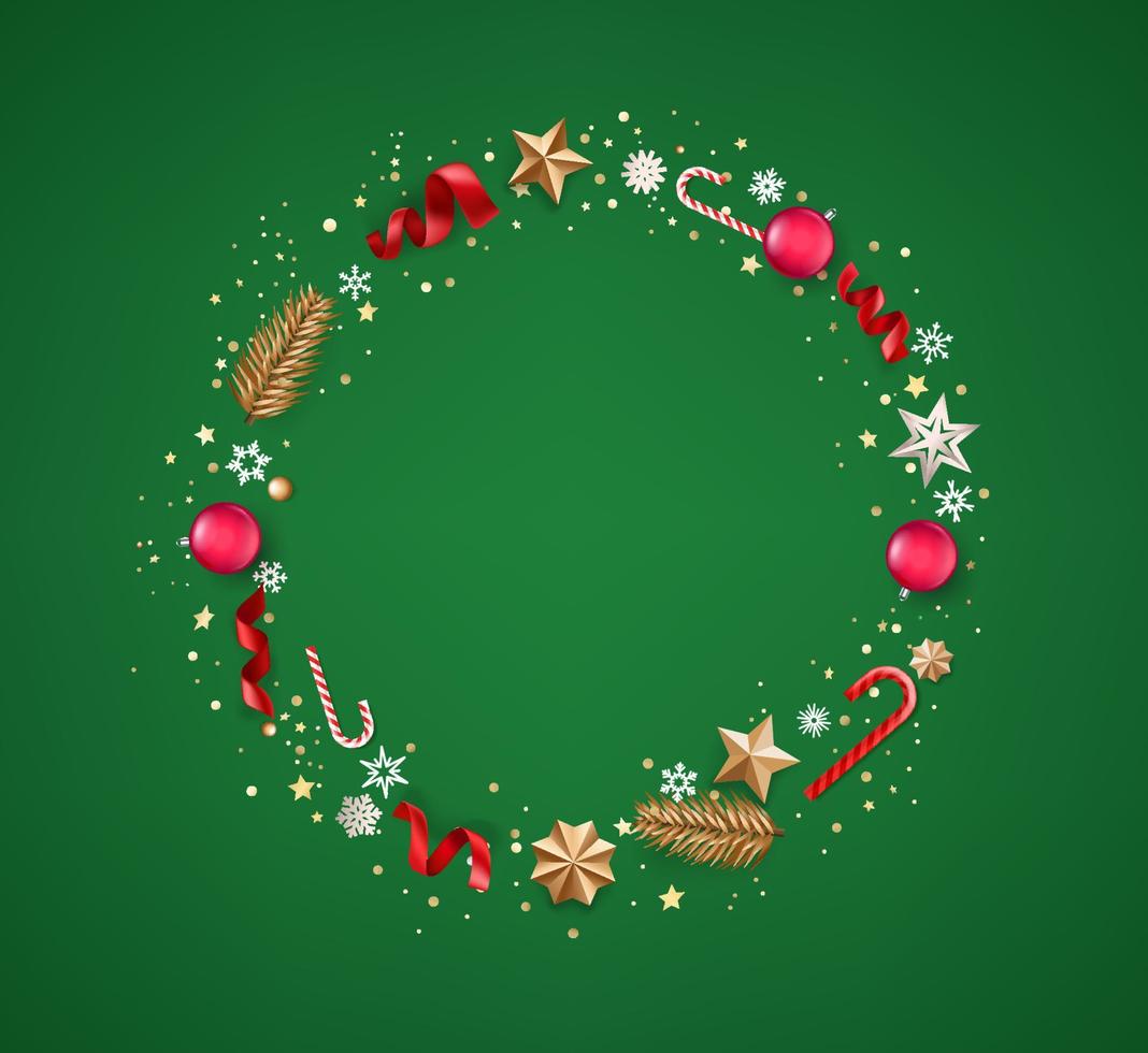 Christmas greeting card with wreath and holiday decoration vector