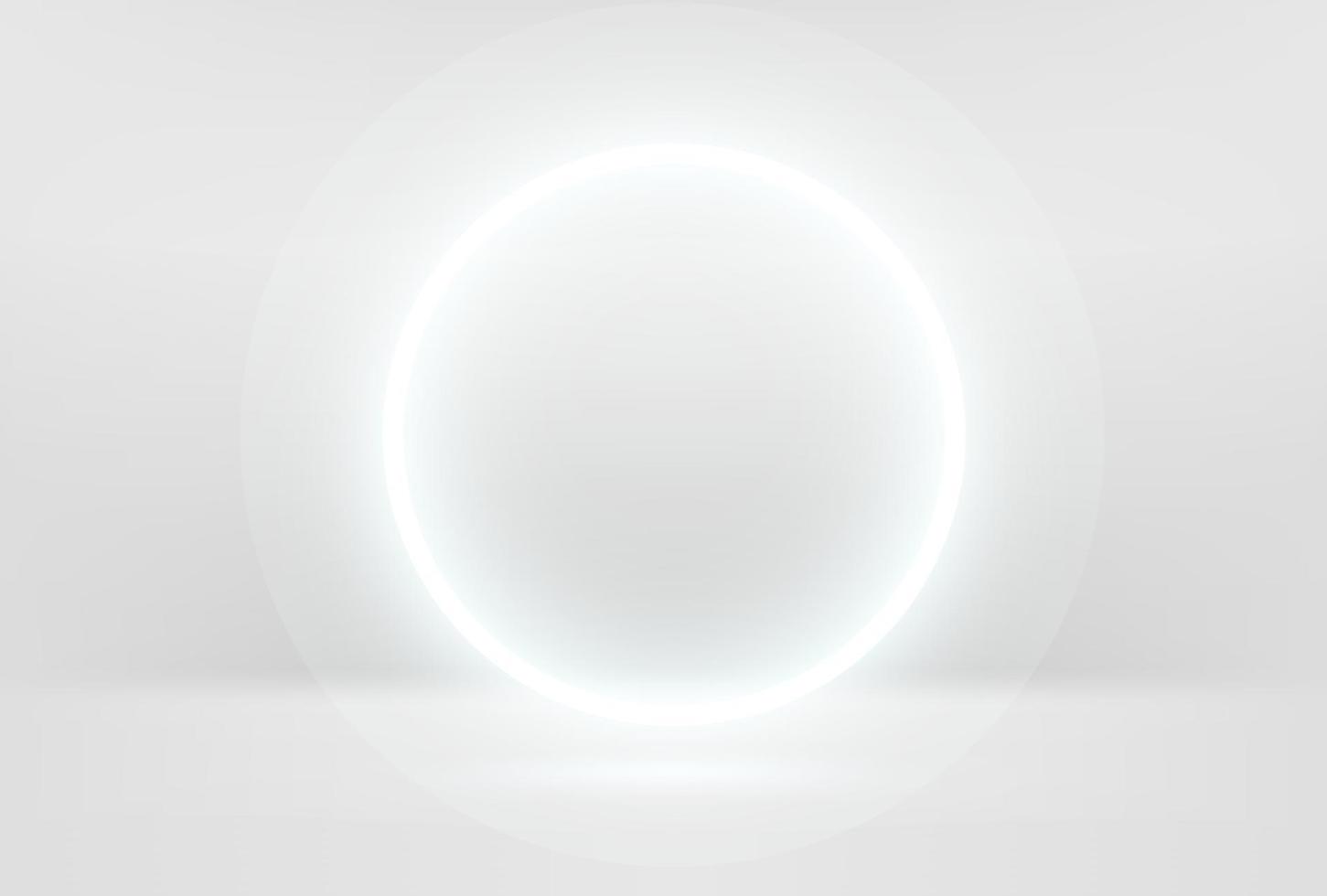 Illuminated white room with round neon light. Realistic vector 3d illustration