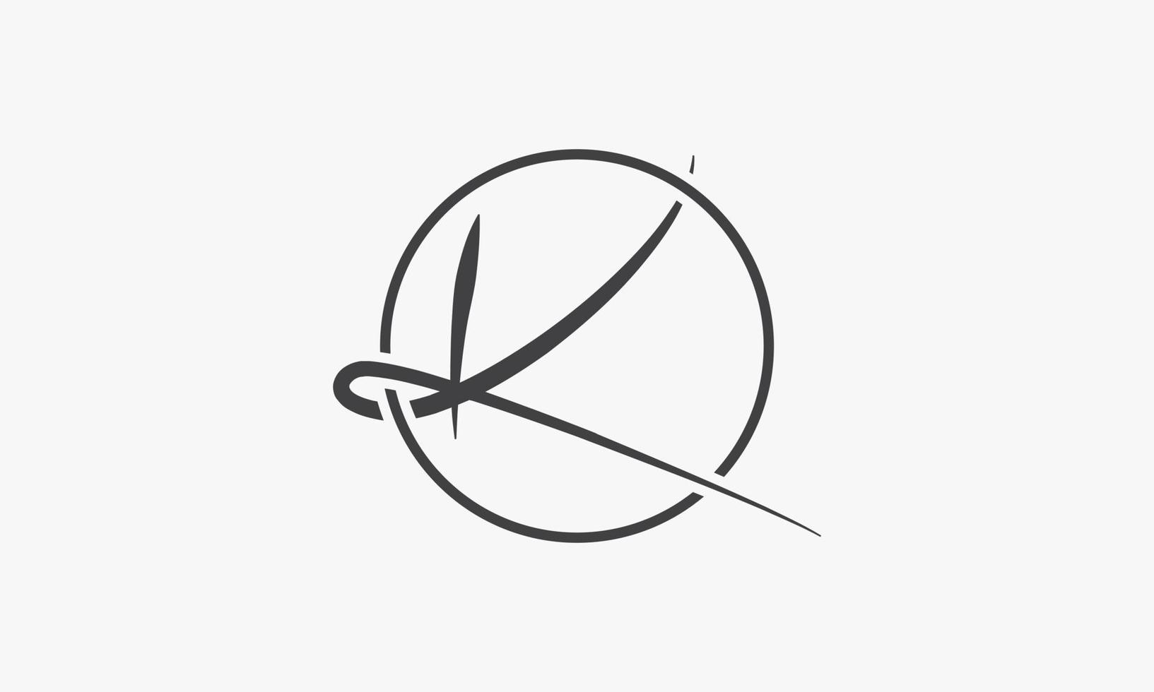 logo letter K handwriting with circle line on white background. vector