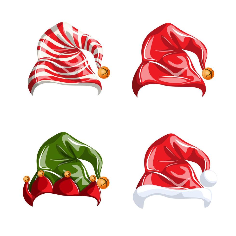 vector conjunto de gorras de hadas para cuatro personajes diferentes en estilo de dibujos animados relacionados con el año nuevo. eps 10