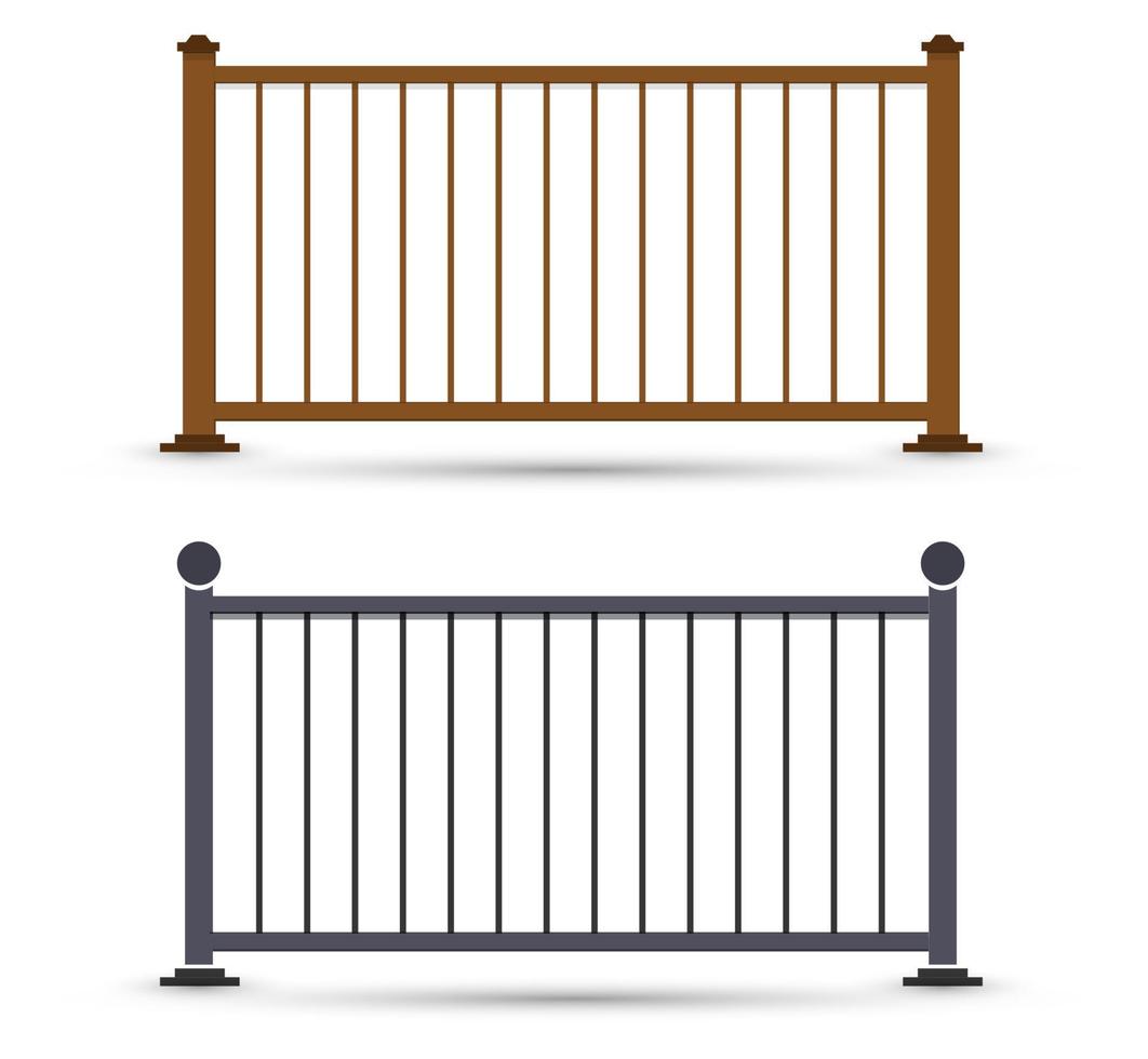 Vector railings illustration. Gates, fences, doors, decorative and safety staircase barrier guard for house interior balcony exterior. Simple flat designs.