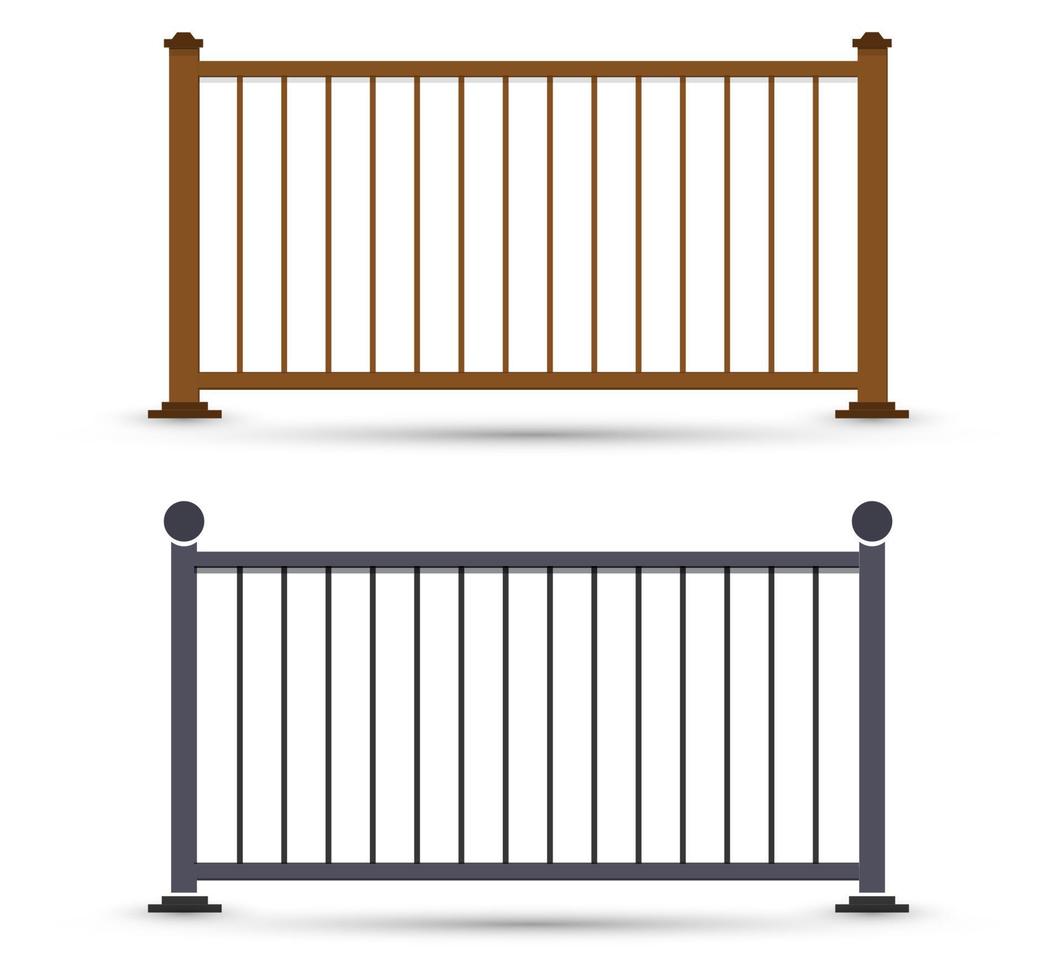 Vector railings illustration. Gates, fences, doors, decorative and safety staircase barrier guard for house interior balcony exterior. Simple flat designs.