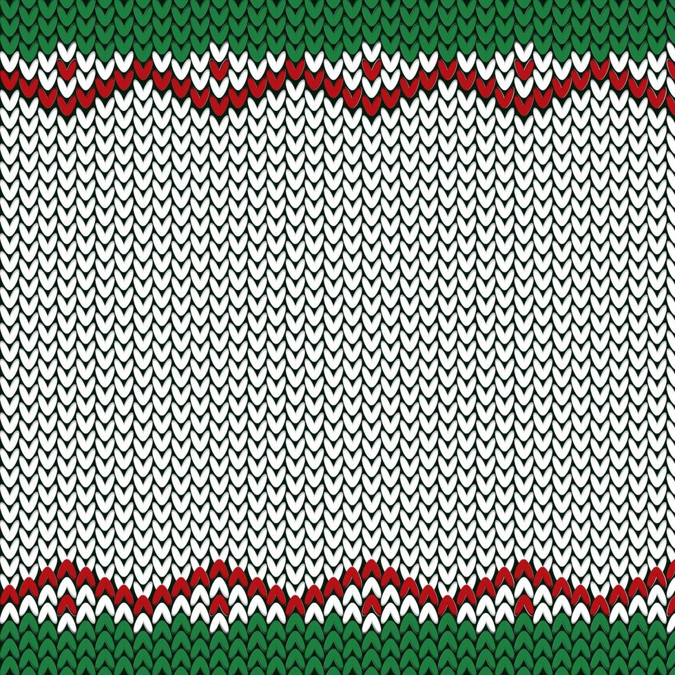 Knitted texture for Christmas and New Year pattern in green, red and white colors. Template for Invitation or card design, web or print. Realistic knitted pattern. vector