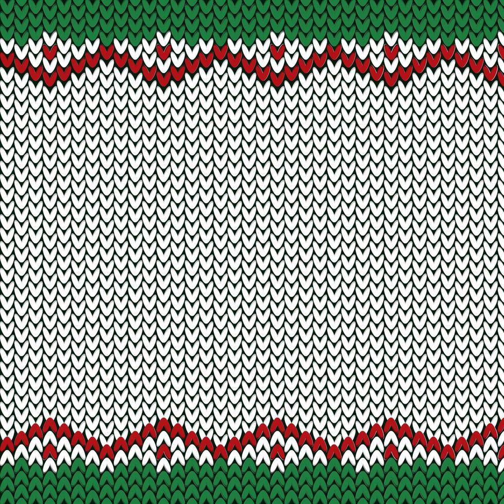 Knitted texture for Christmas and New Year pattern in green, red and white colors. Template for Invitation or card design, web or print. Realistic knitted pattern. vector